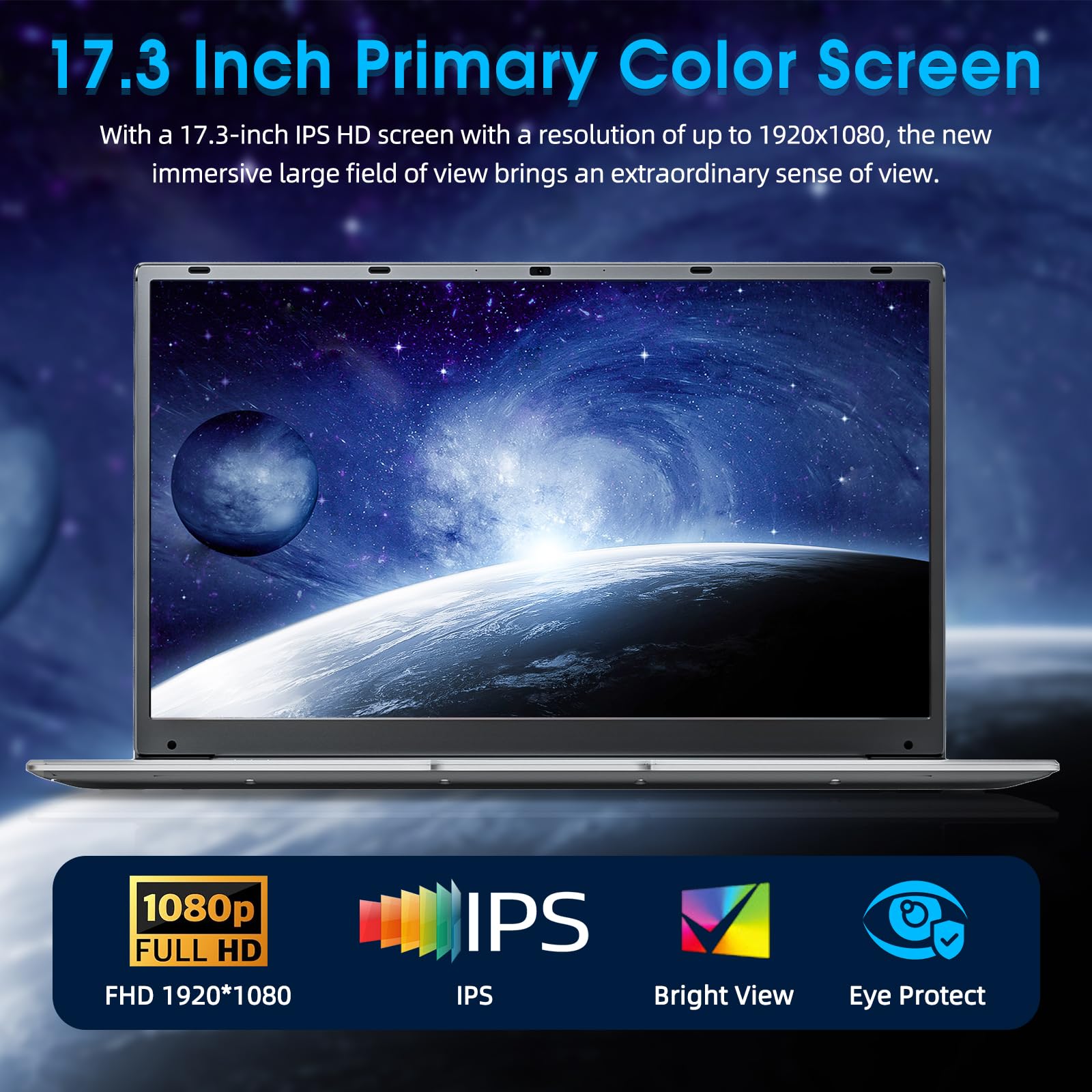 Naclud 17.3 inch Laptops, Laptop Computer, 8GB RAM 256GB ROM, Expandable 1TB, Celeron Processor(up to 2.6 GHz), 5G WiFi, Webcam, Mini HDMI, 8000mAh, Type-C, 2 * USB 3.2, BT5.0(Slim)
