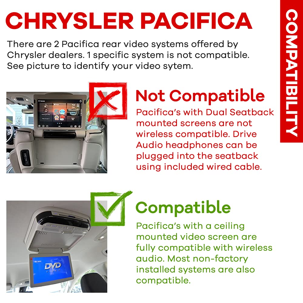 DRIVE AUDIO Compatible with uConnect VES Dodge Grand Caravan & Chrysler Town & Country & Jeep Headphones (2 Pack) OEM Car Headsets 2006 2007 2012 2014 2015 2016 2017 2018 2019 2020 2021 2022
