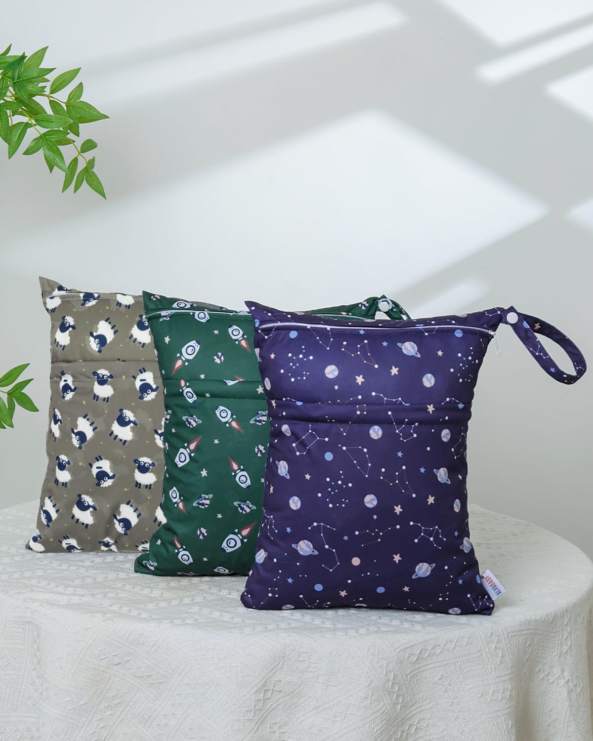 ALVA ALVABABY 3pcs Cloth Diaper Wet Dry Bags Waterproof Reusable with Two Zippered Pockets Travel Beach Pool Daycare Soiled Baby Items Yoga Gym Bag for Swimsuits or Wet Clothes 3L-ZM32