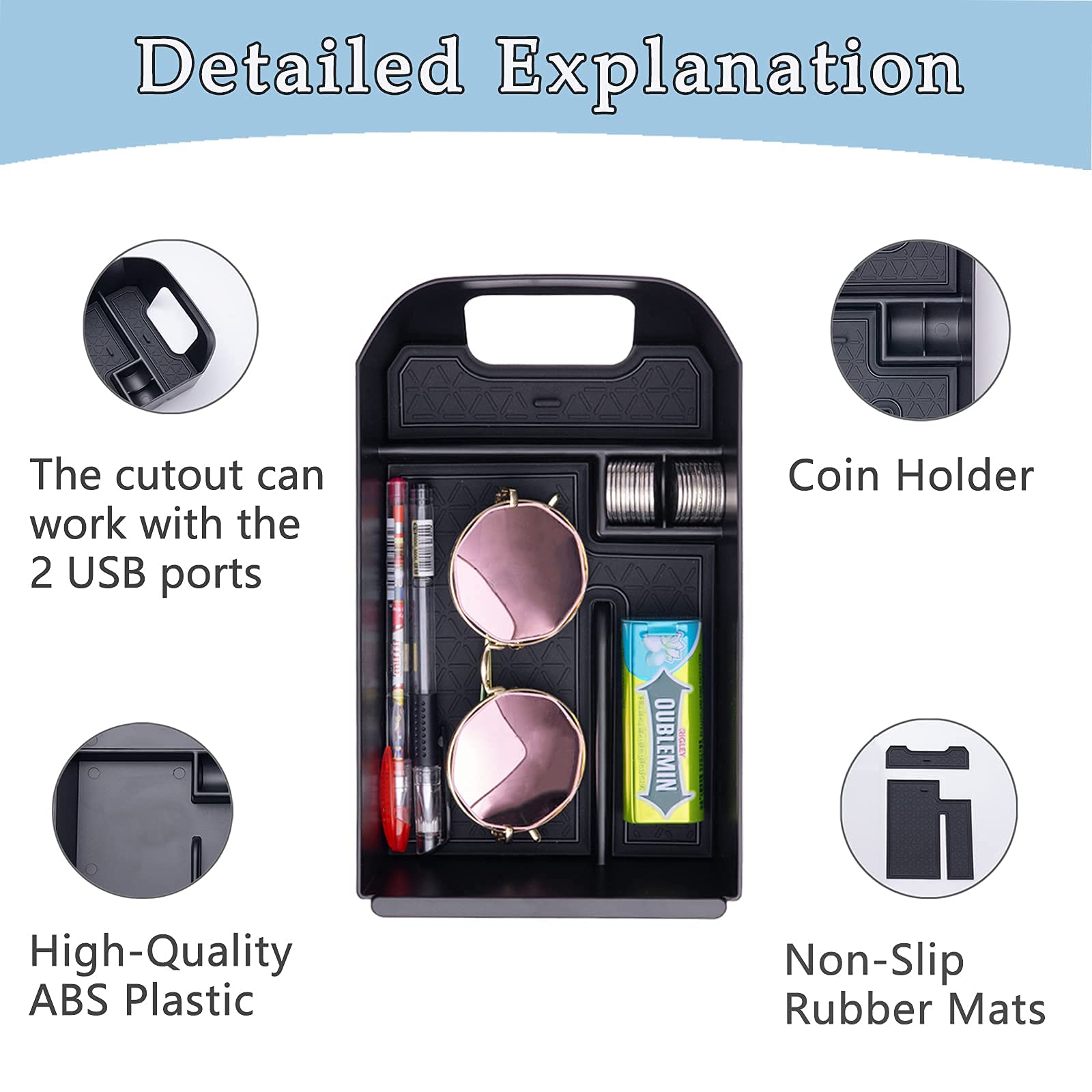 JDMCAR Center Console Tray Organizer Compatible with Toyota RAV4 Accessories 2024 2023 2022 2021 2020 2019 and 2021-2024 RAV4 Prime, Armrest Insert Container ABS Material Secondary Storage Box