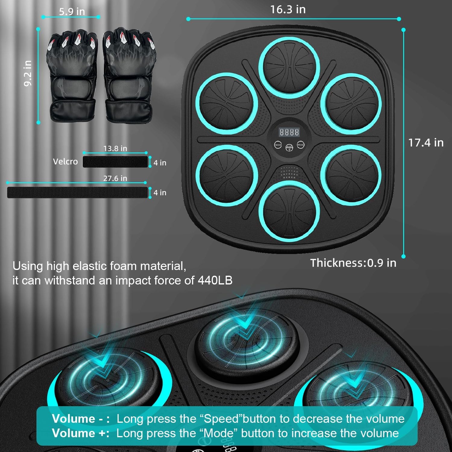 2024 New Smart Music Boxing Machine with Boxing Gloves, Wall Mounted Smart Bluetooth Music Boxing Trainer with LED, Electronic Focus Agility Training Digital Boxing for Adults and Kids