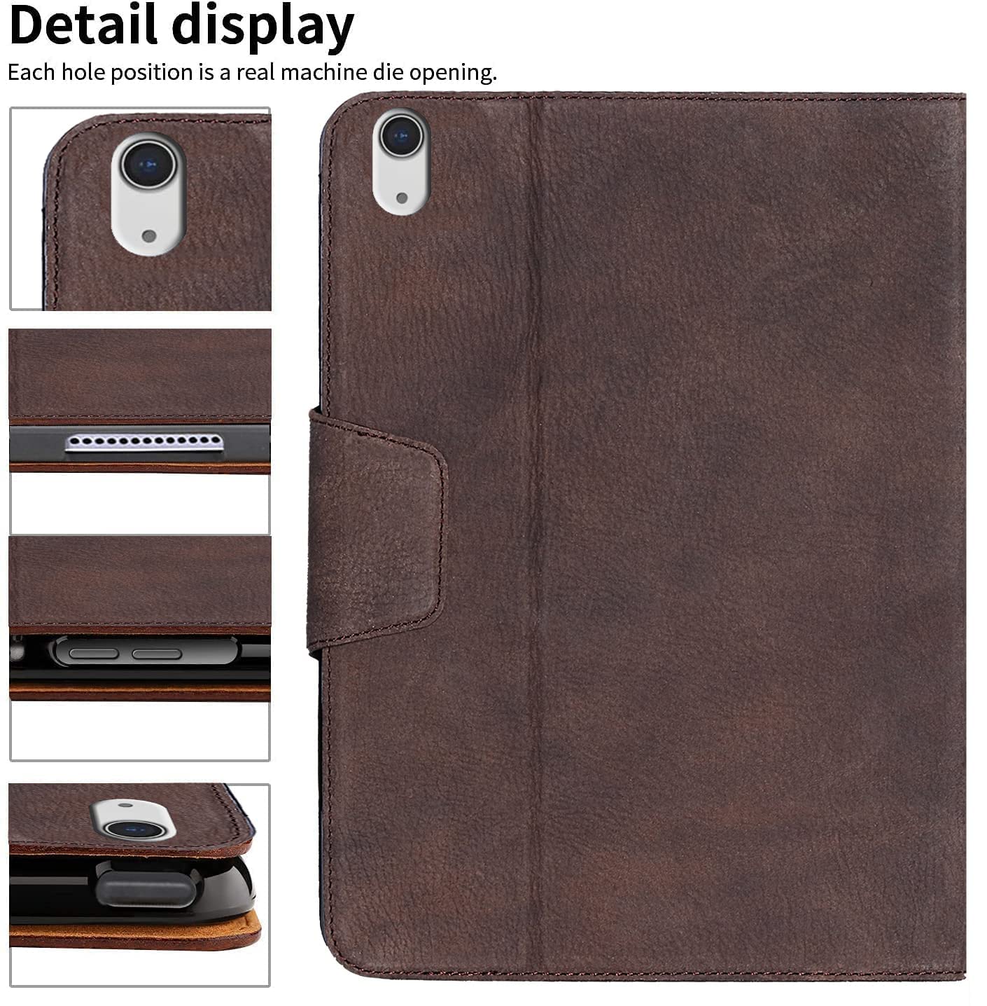 Gexmil Case for iPad 10th Generation 2022, iPad 10.9 Inch Case,Genuine Leather,Made from Real Leather Cowhide Unique Grain Cover,with Pencil Holder,with case Buckle (Sand Dark Brown)
