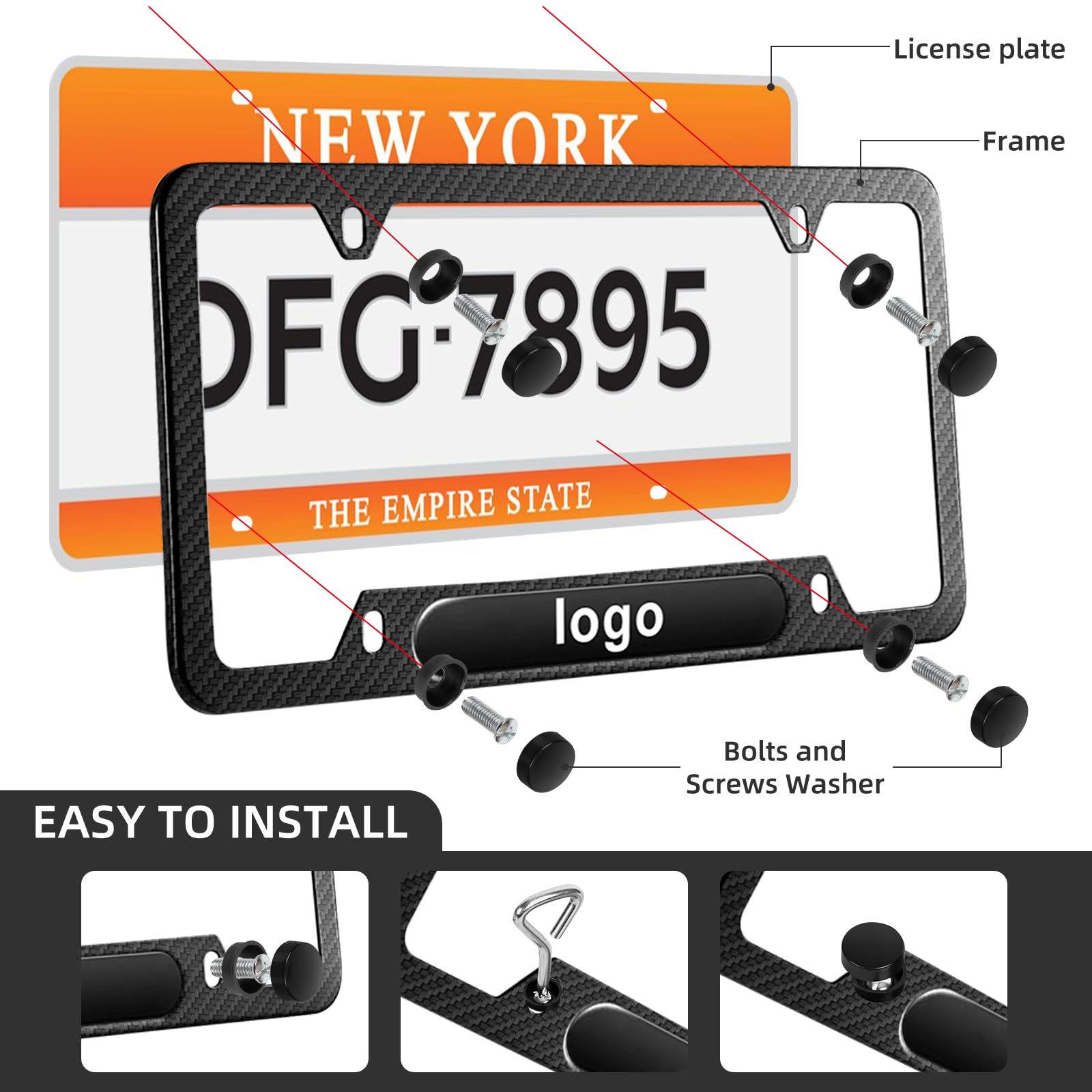 YMJOGGUX Black License Plate Frames Compatible with BMW-M, 2 PCS License Plate Holder, 4 Holes Aluminum Alloy Weather Proof License Plate Frame with Fasteners, Screws, Valve Caps and Tool