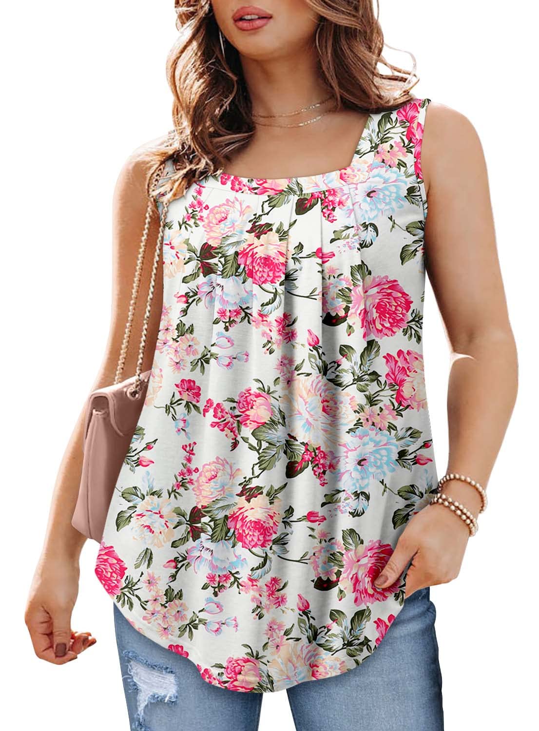BETTE BOUTIK womens tank tops dressy casual long flowy tank top sleeveless tunics White Pink XX-Large