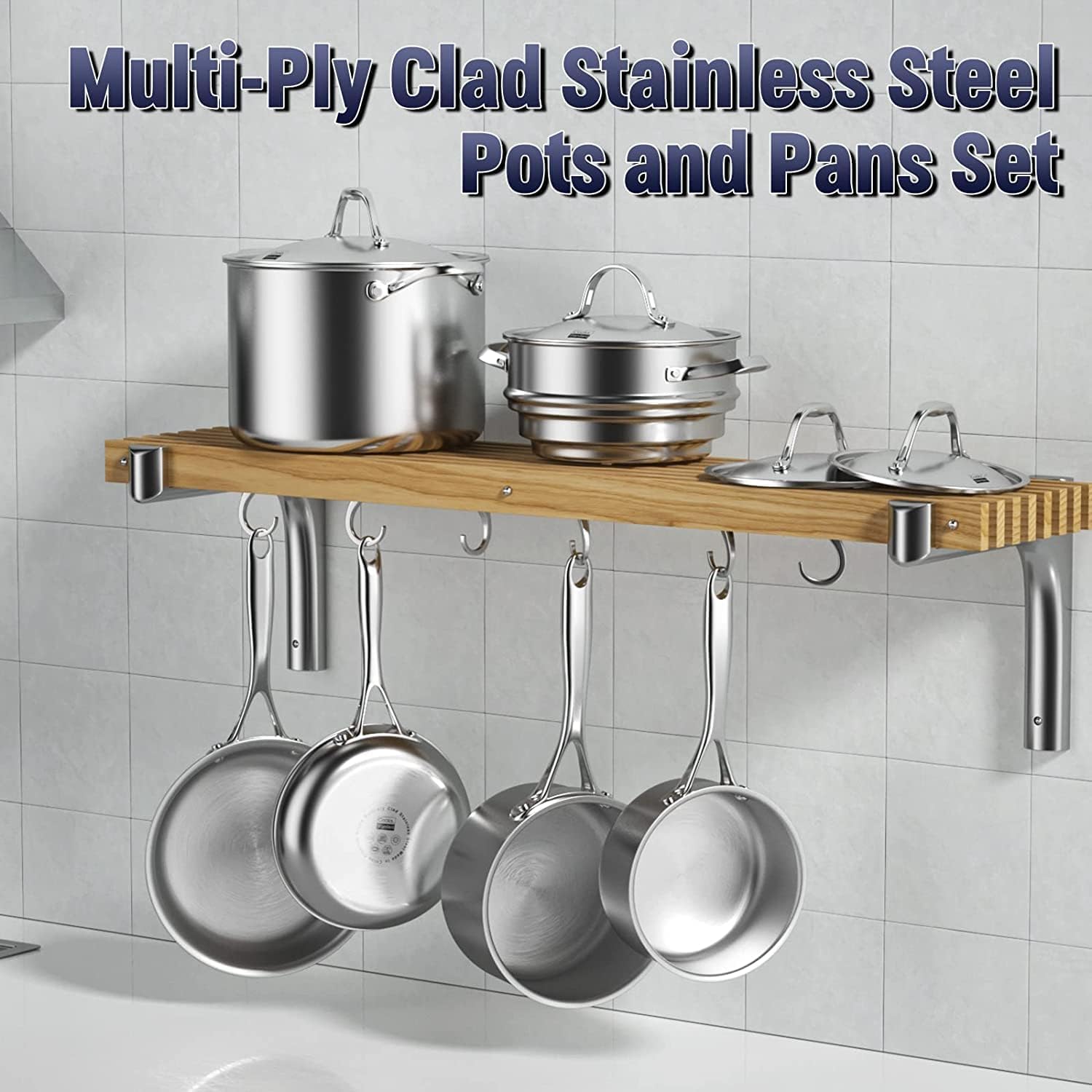 Cooks Standard Stainless Steel Kitchen Cookware Sets 10-Piece, Multi-Ply Full Clad Pots and Pans Cooking Set with Fry Pan, Dishwasher Safe, Oven Safe 500°F