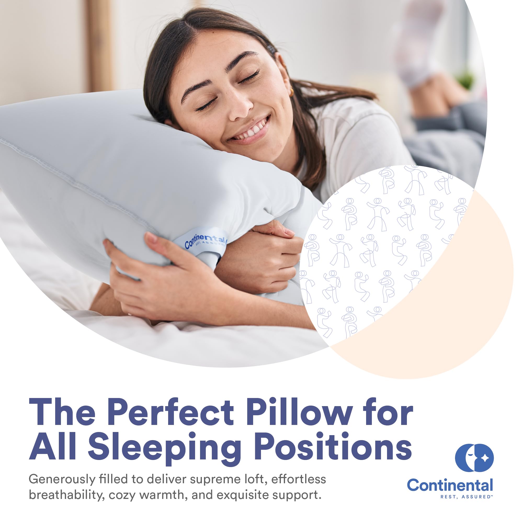 Continental Bedding | Harmony White Down Pillow | 550 Fill Power | 400 Thread Count Cotton Cover | Made in USA | Medium, King (Pack of 2), 2