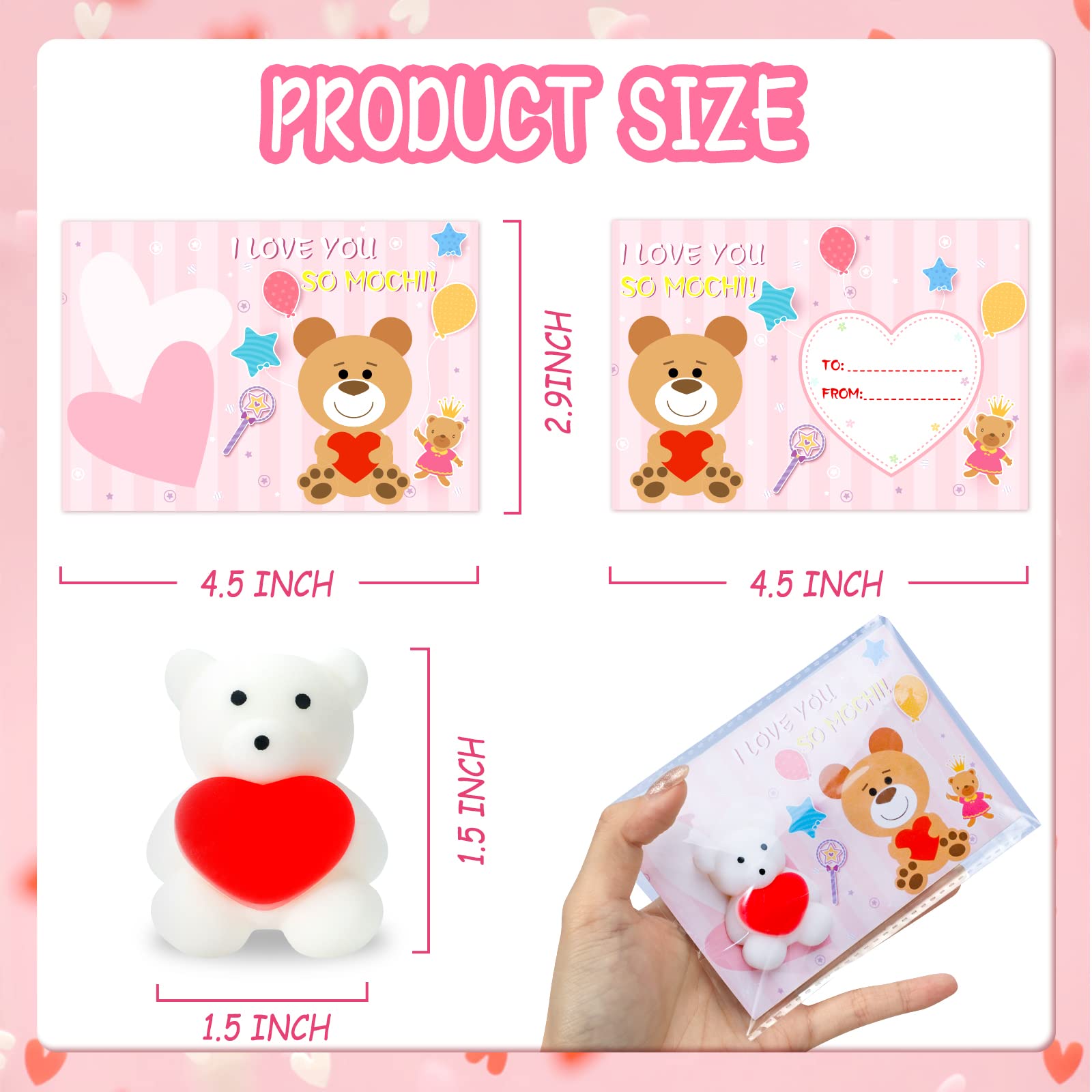 MGparty Valentines Gifts for Kids with 38 Pack Kawaii Mochi Squishies Toys, Valentines Cards for Kids Classroom Exchange Prizes Boys Girls School Party Favors