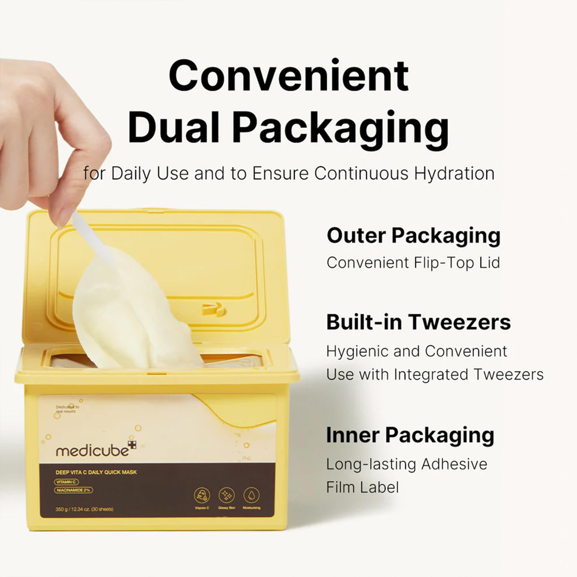 Medicube Deep Vita C Daily Quick 30 Sheet Masks - Vegan Certified, Quick Dispenser, Triple Vitamin Complex For Radiance and Hydration - Korean Face Masks