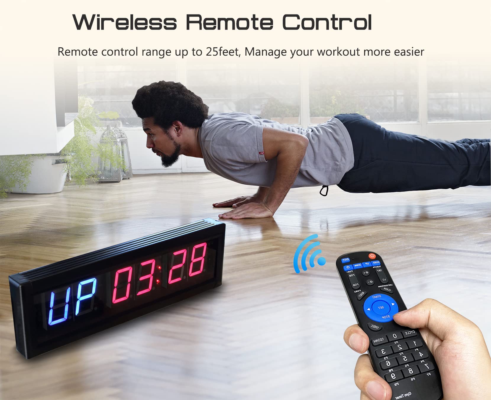Naoeleii Gym Timer - 11" Large Stopwatch Count Down/Up, Workout Interval Clock with Buzzer, LED Interval Training Timer for Home, Garage, Outdoors