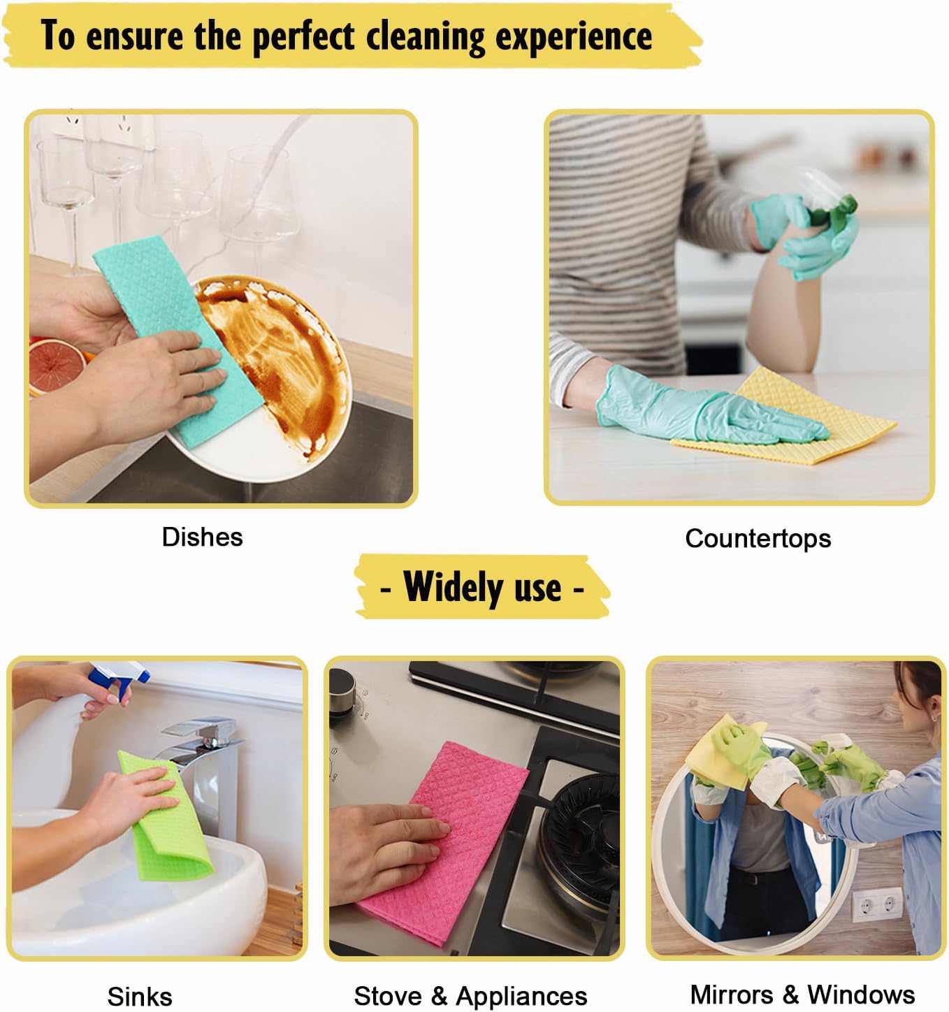 MoLKENE Swedish Dishcloths for Kitchen | 6 Pack Absorbent Cellulose Sponge Cloths Washable | Non-Scratch Reusable Paper Towels Quick Drying Cleaning Cloths - Blue