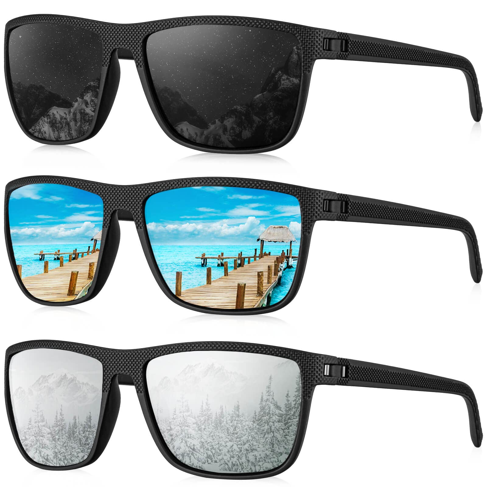 KALIYADI Polarized Sunglasses Men, Lightweight Mens Sunglasses Polarized UV Protection Driving Fishing Golf (Black/Ice Blue/Silvery)