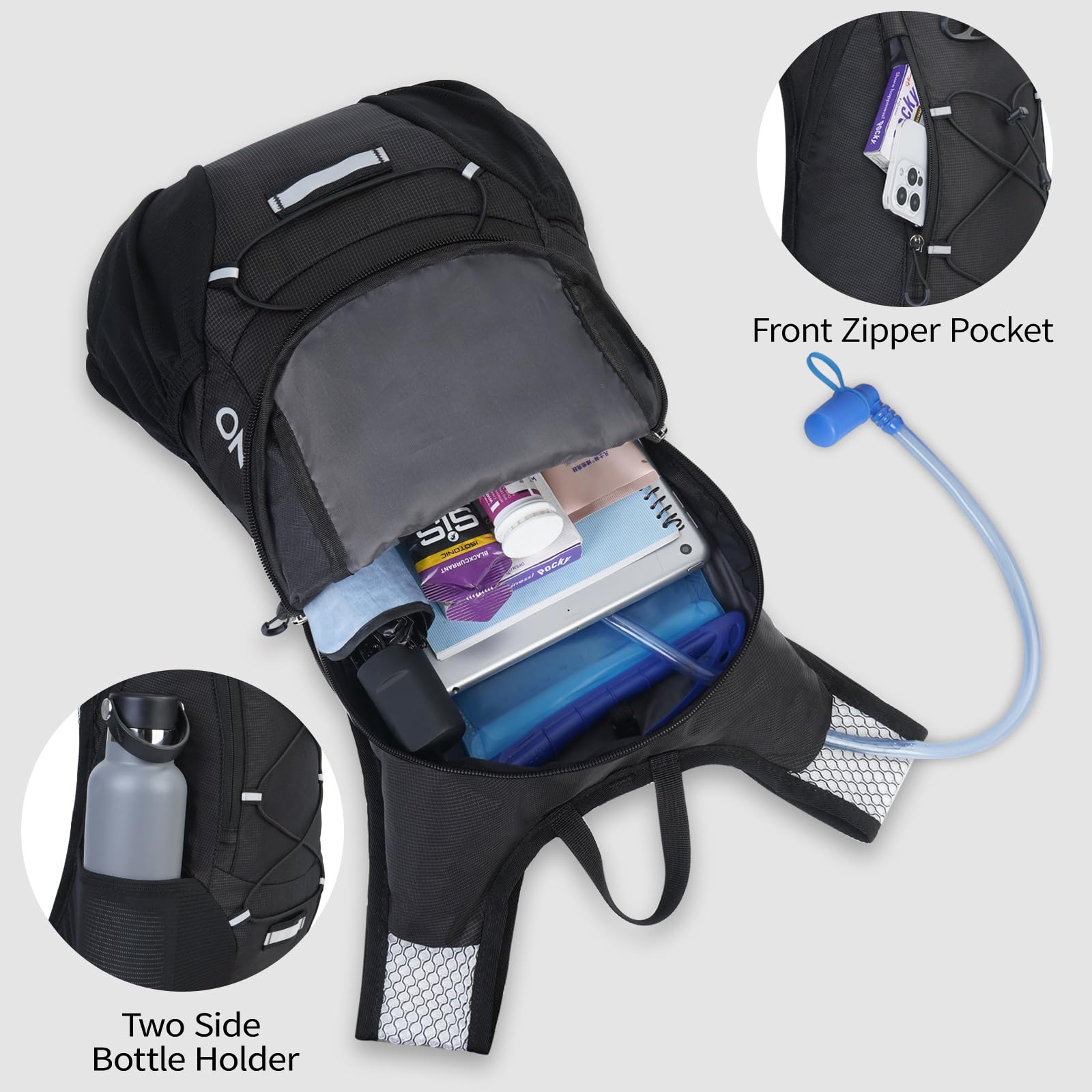 Lightweight Hydration Backpack, Running Backpack with 2L Water Bladder, Hydro Water Daypack for Cycling Hiking Rave for Men Women