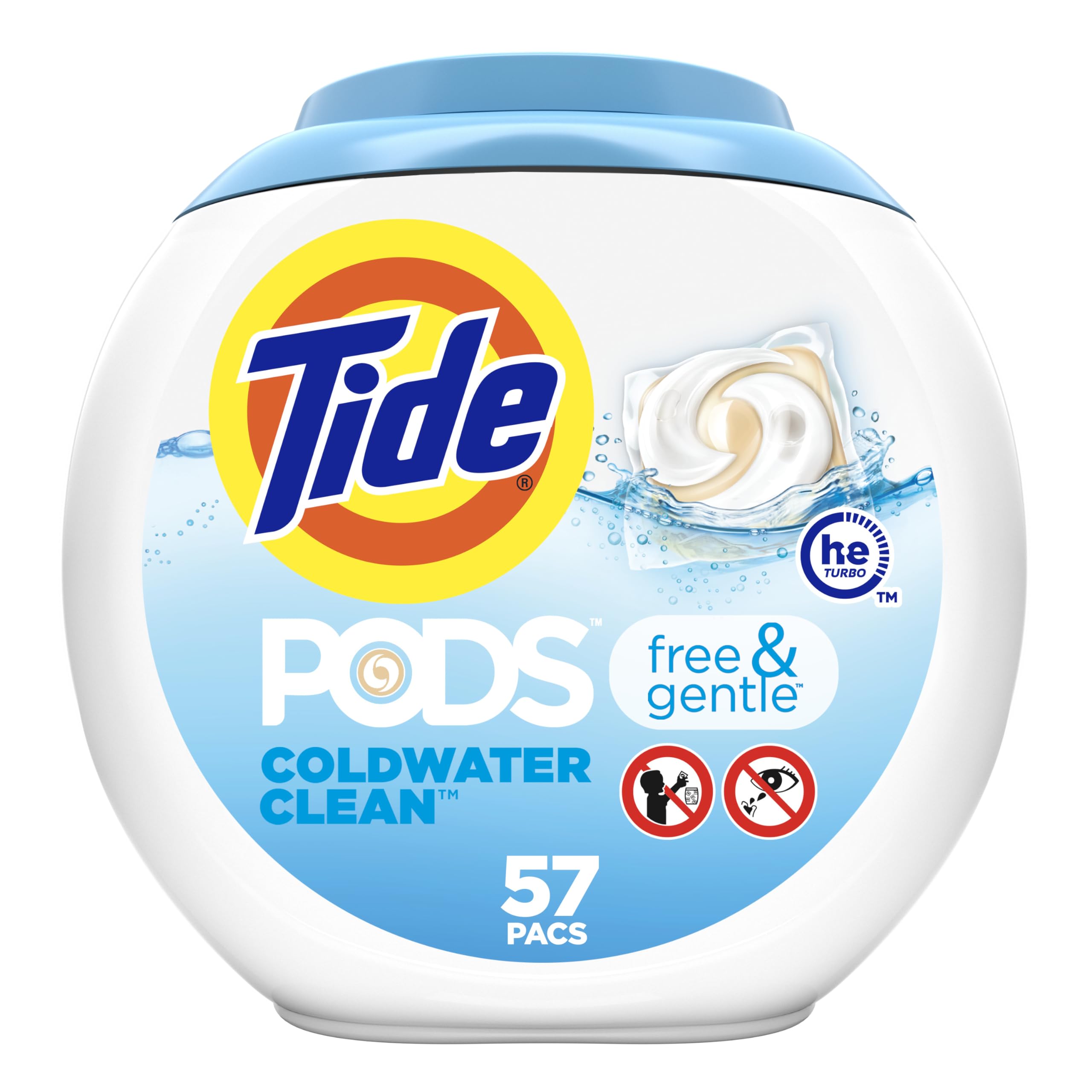 Tide PODS Free & Gentle Laundry Detergent Soap Pacs, 57 Count, Tide PODS Laundry Detergent