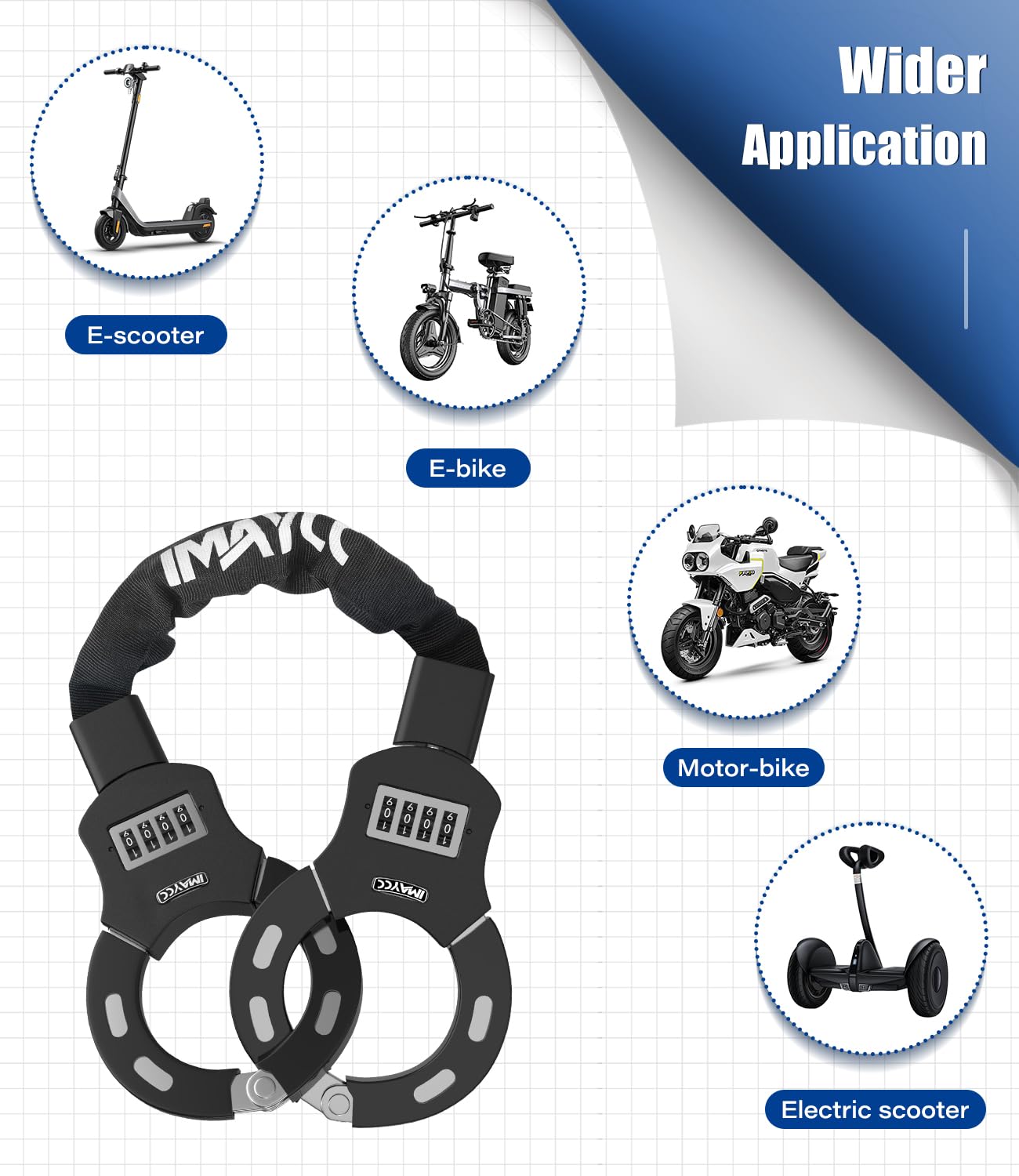 Scooter Lock, 4 Digit Combination Electric Scooter Locks Anti Theft Heavy Duty Resettable Keyless Bicycle Lock for E Scooter Bike Motorcycle & Door