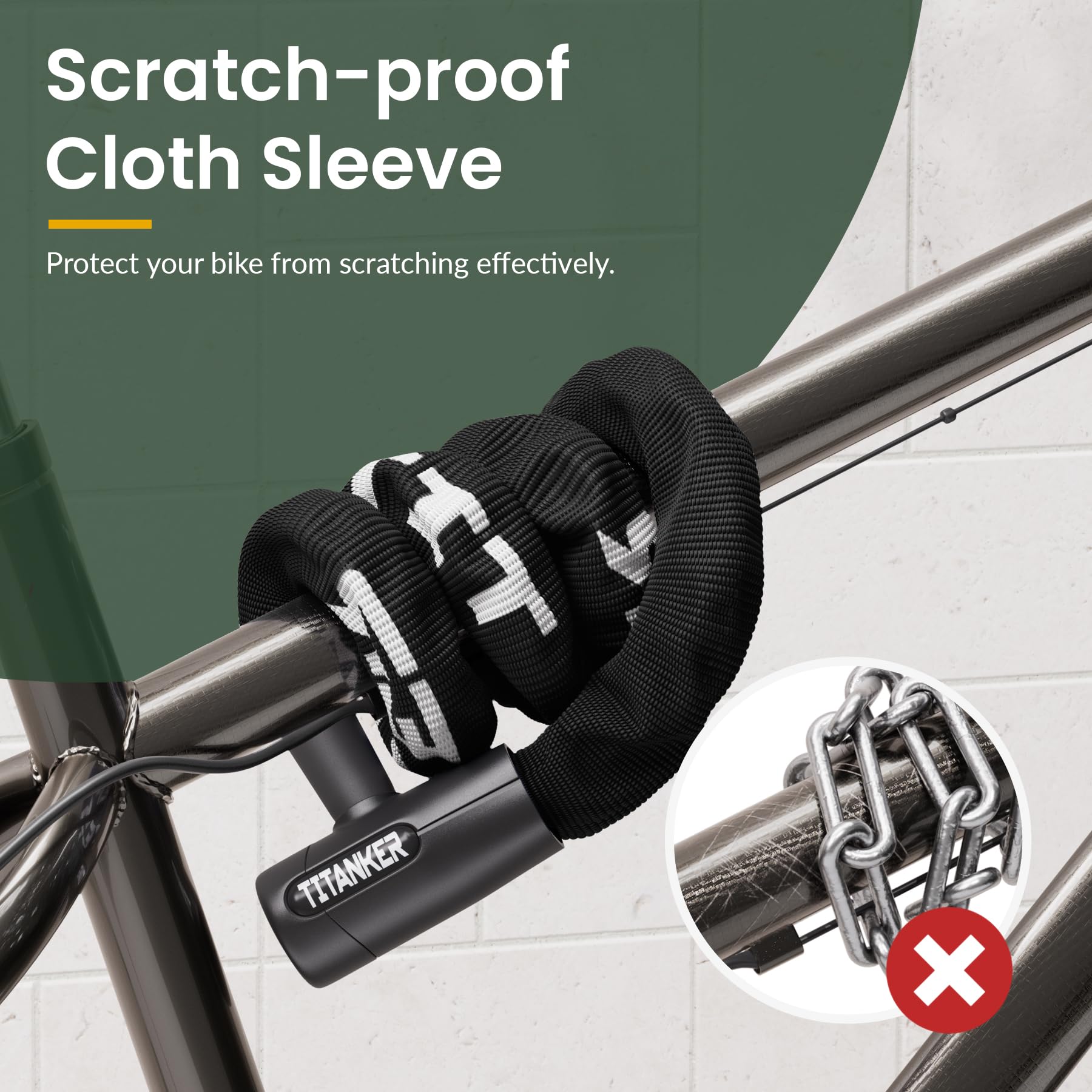 Titanker Bike Chain Lock, Security Anti-Theft Chain Lock for Motorcycle, Bicycle, Door, Gate, Fence, Grill (6mm, 8mm, 10mm Thick Chain) (Black-8mm Chain)