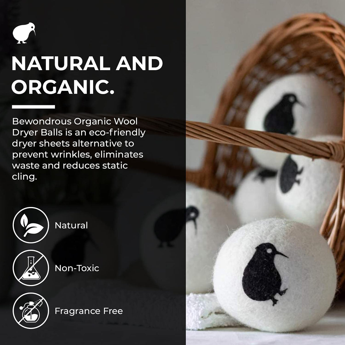 BeWondrous Wool Dryer Balls XL, 100% New Zealand Organic Wool - Reusable Natural Fabric Softener for Laundry, Dryer Sheets Alternative - Prevent Wrinkles and Anti Static (White, 6-Pack)