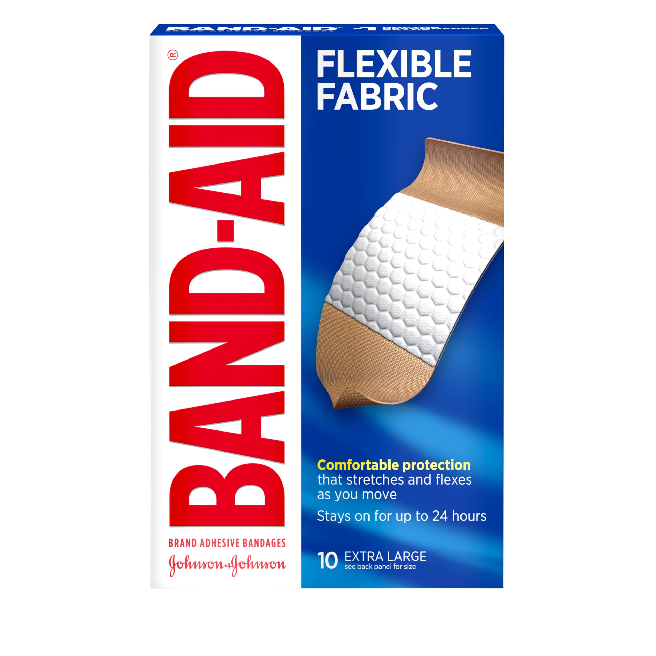 Johnson & Johnson Band-Aid Extra Large Flexible Fabric Adhesive Bandages, 10 Count