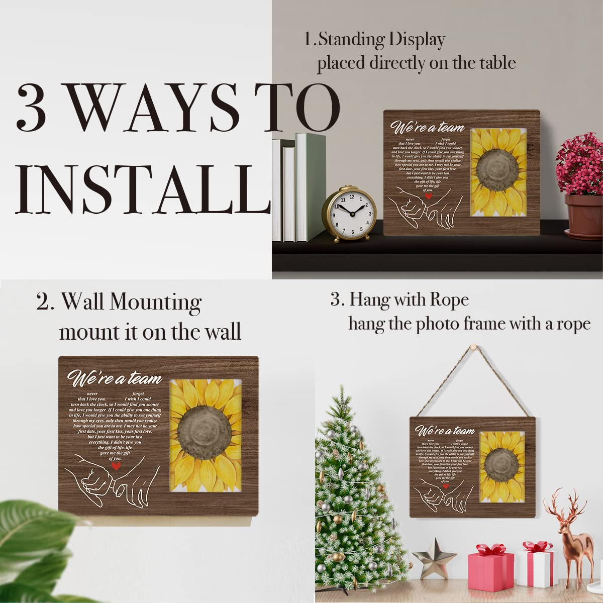 HOIJAUMAI Romantic Gift We're a Team Wood Picture Frame for Husband Wife Couples Wedding Marriage Wooden Photo Frame Tabletop & Wall Mounting, Display Photo 4x6 inch