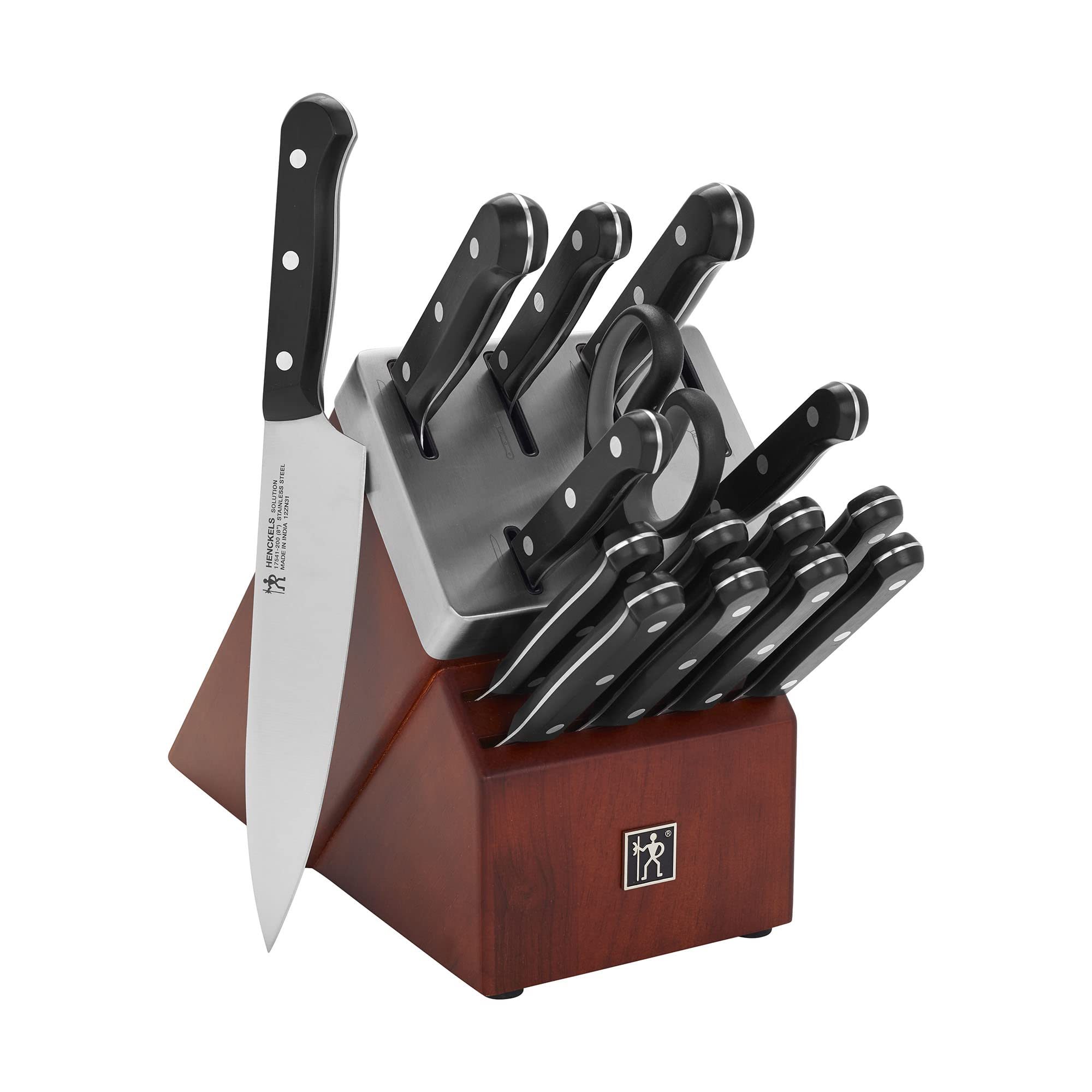 HENCKELS Razor-Sharp Solution 16-pc Self-Sharpening Knife Block Set - Walnut, German Engineered Informed by 100+ Years of Mastery