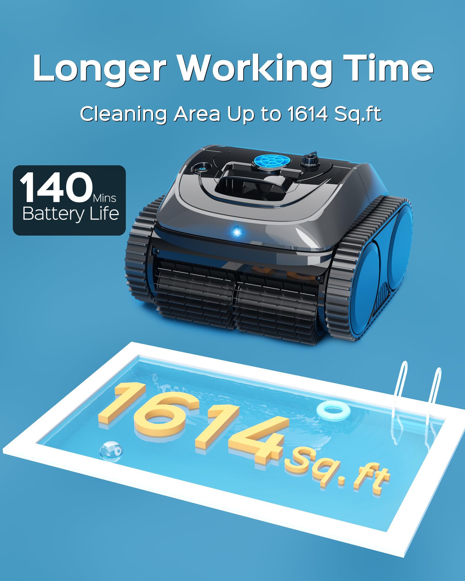 WYBOT Cordless Robotic Pool Vacuum, 140mins Runtime, Robotic Pool Cleaner with Upgraded Triple-Motor, Wall Climbing, Intelligent Route Planning, for Pools up to 1,614 Sq.ft