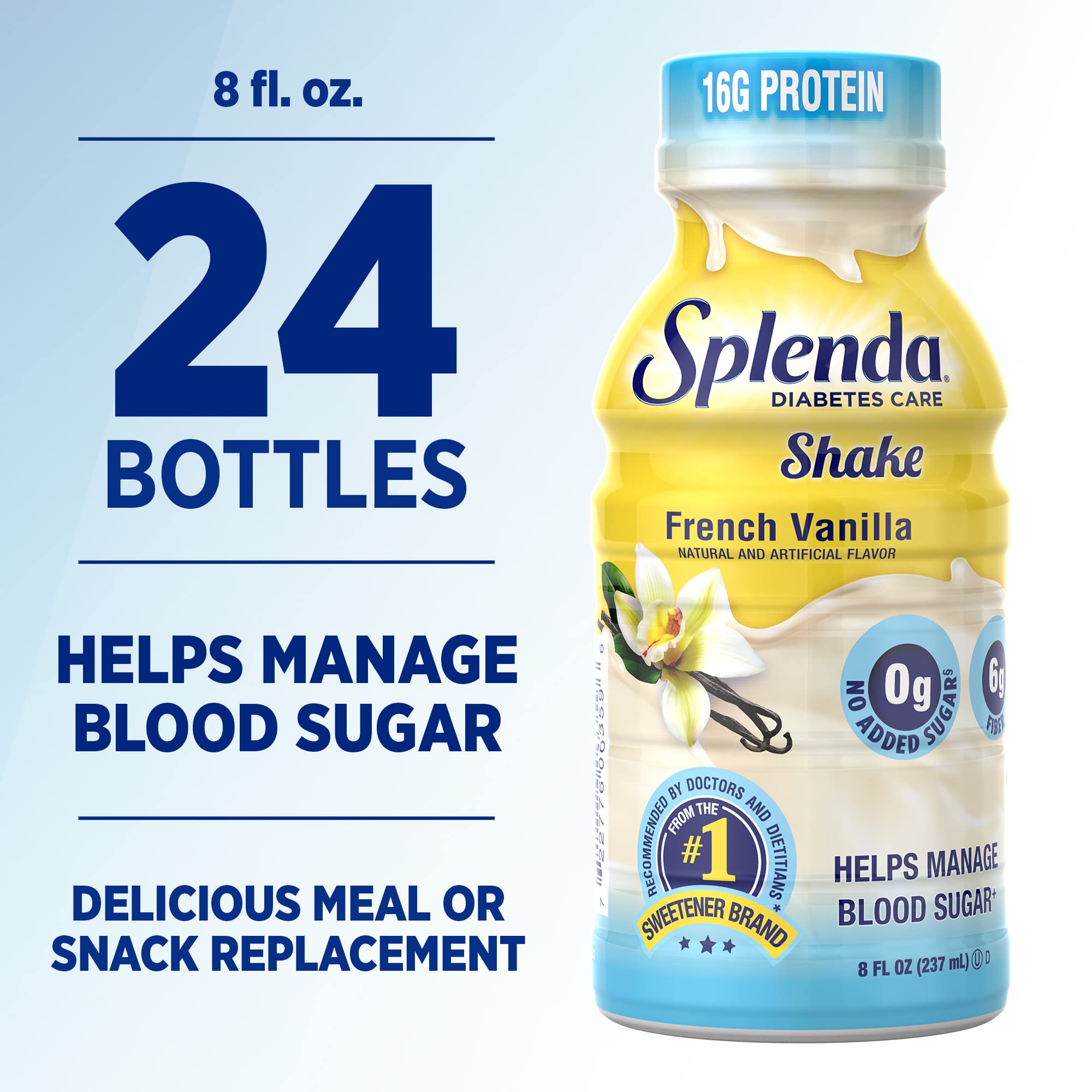 SPLENDA Diabetes Care Shakes - Meal Replacement Shake, French Vanilla, 8 Fl Oz (Pack of 24)