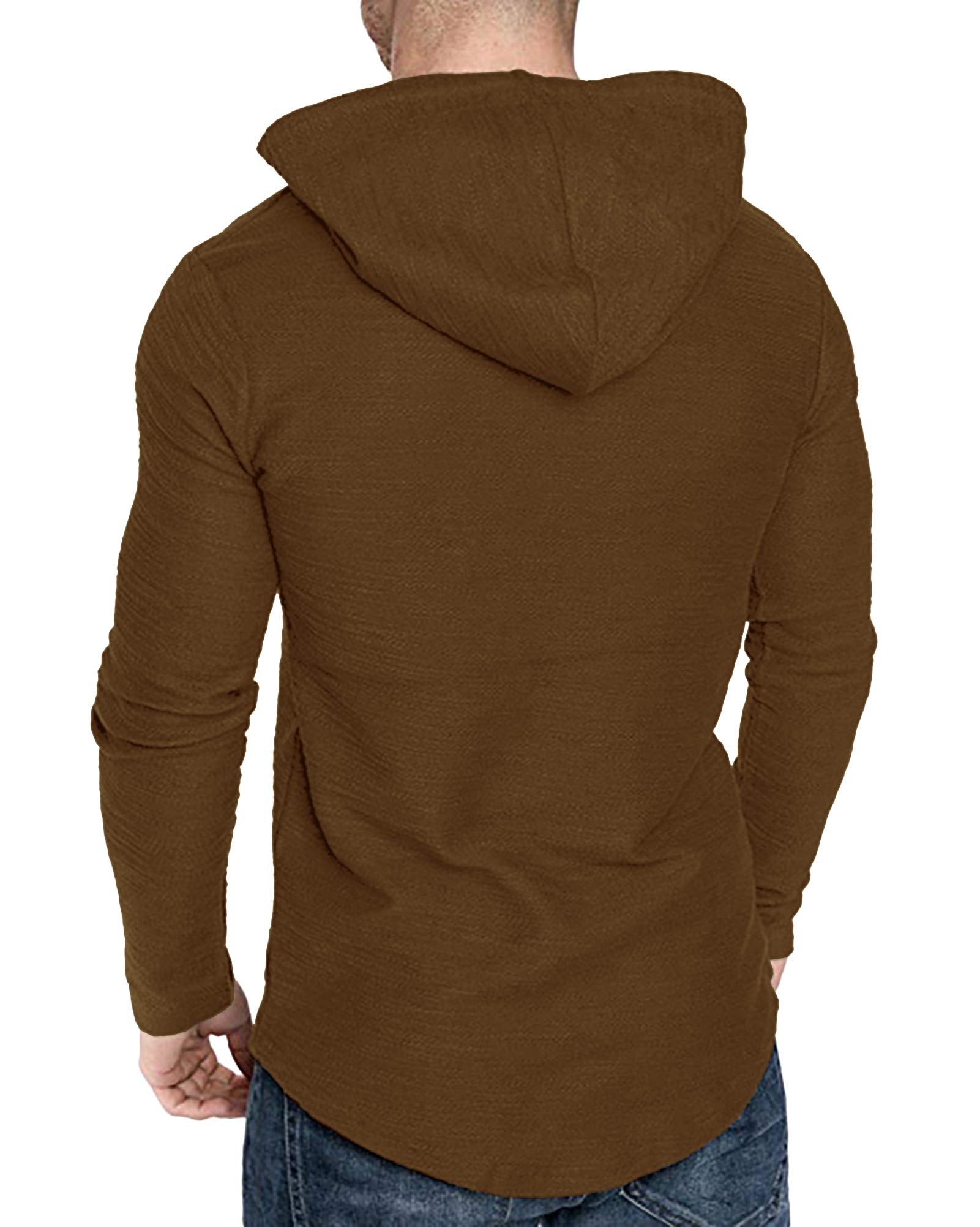 Lexiart Mens Fashion Athletic Hoodies Sport Sweatshirt Solid Color Fleece Pullover Brown