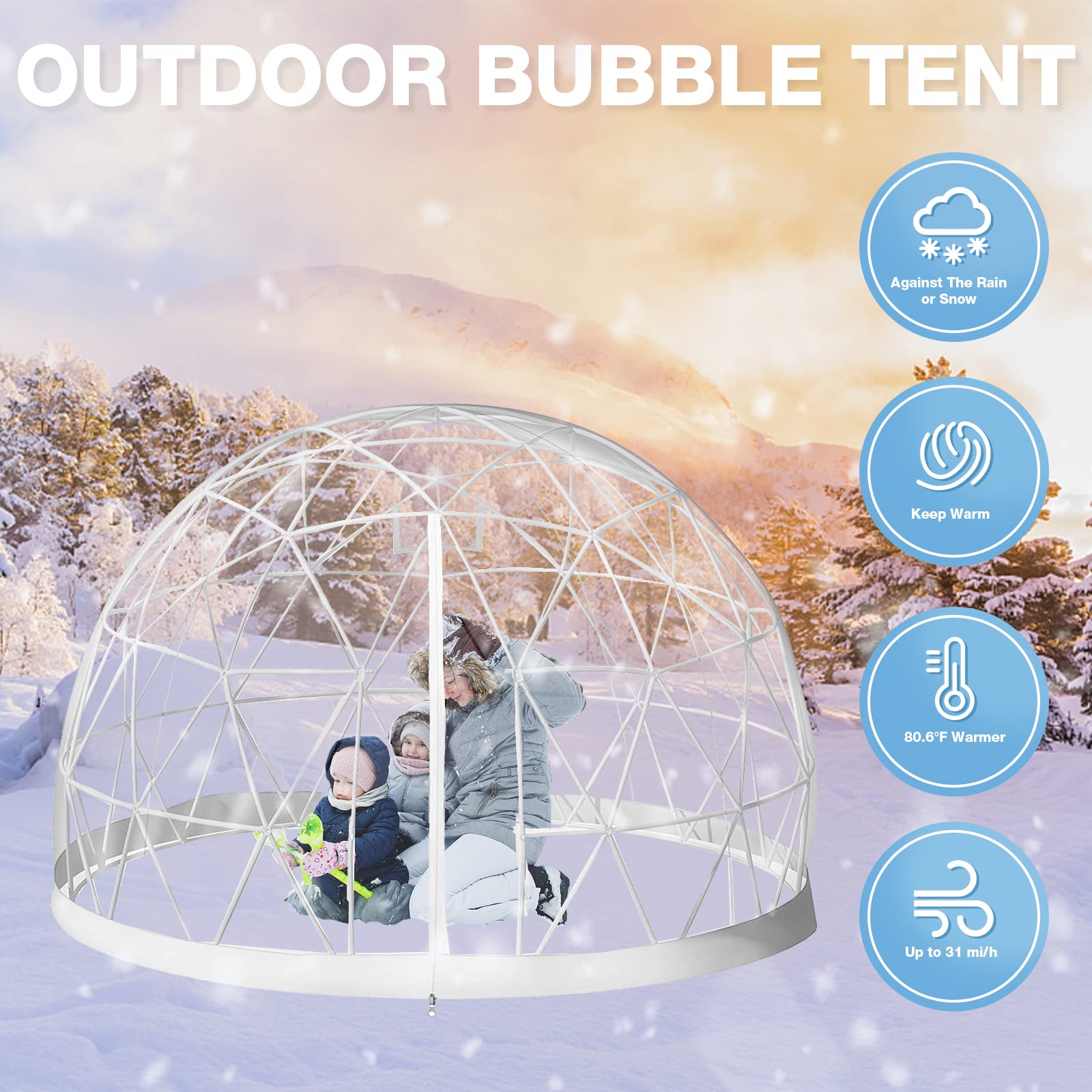 Garden Dome Igloo Bubble Tent House Outdoor 12 FT, Weatherproof Greenhouse Bubble Tent, Transparent Garden Dome House for Backyard, Party
