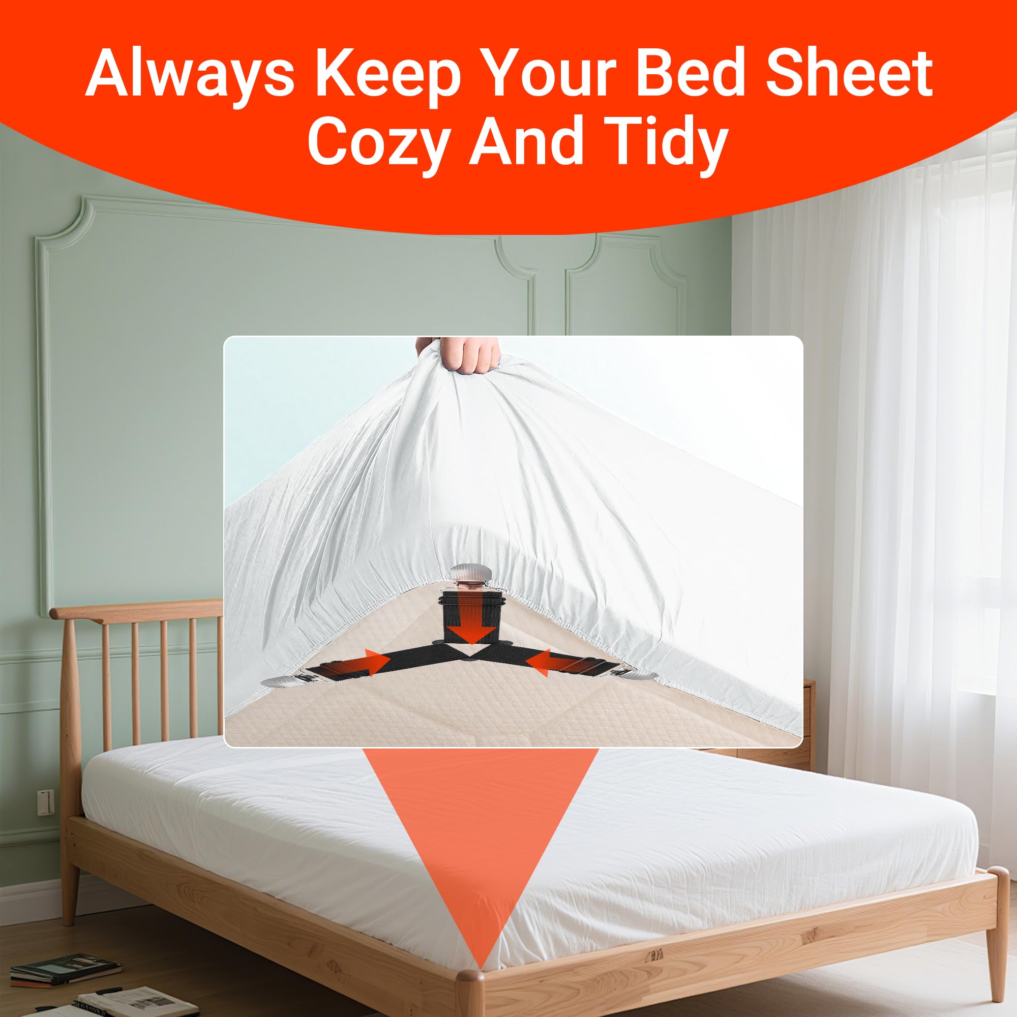 Ksasky Bed Sheet Holder Straps, Adjustable Bed Sheet Clips for Corner, Upgrade Non Slip Sheet Holders Keep Sheets Firm & Tight, Easy to Install Durable Fasteners