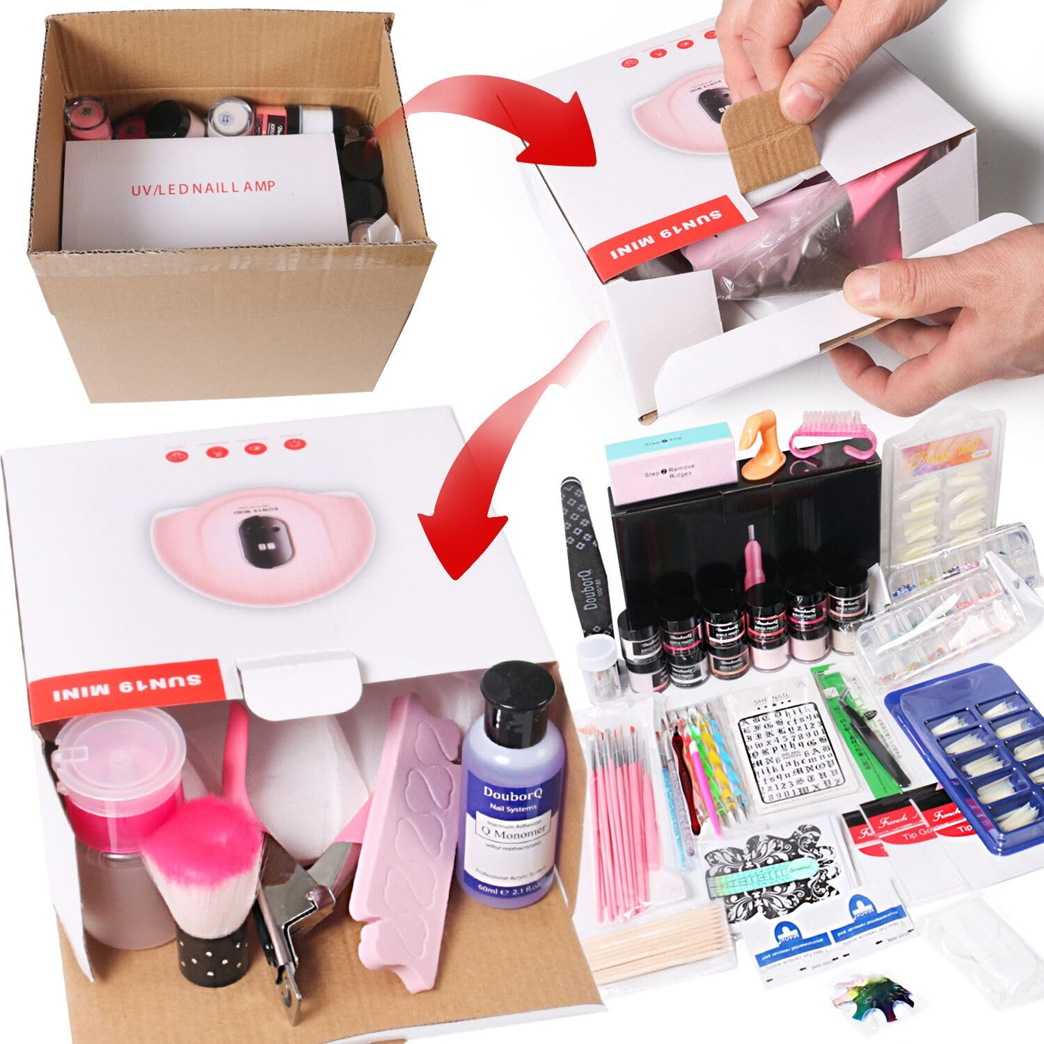 Acrylic Nail Art Kit-Nail Art Manicure Set Acrylic Powder Brush Glitter File French Tips U V Lamp Nail Art Decoration Tools Nail Drill kit for beginners with everything at home