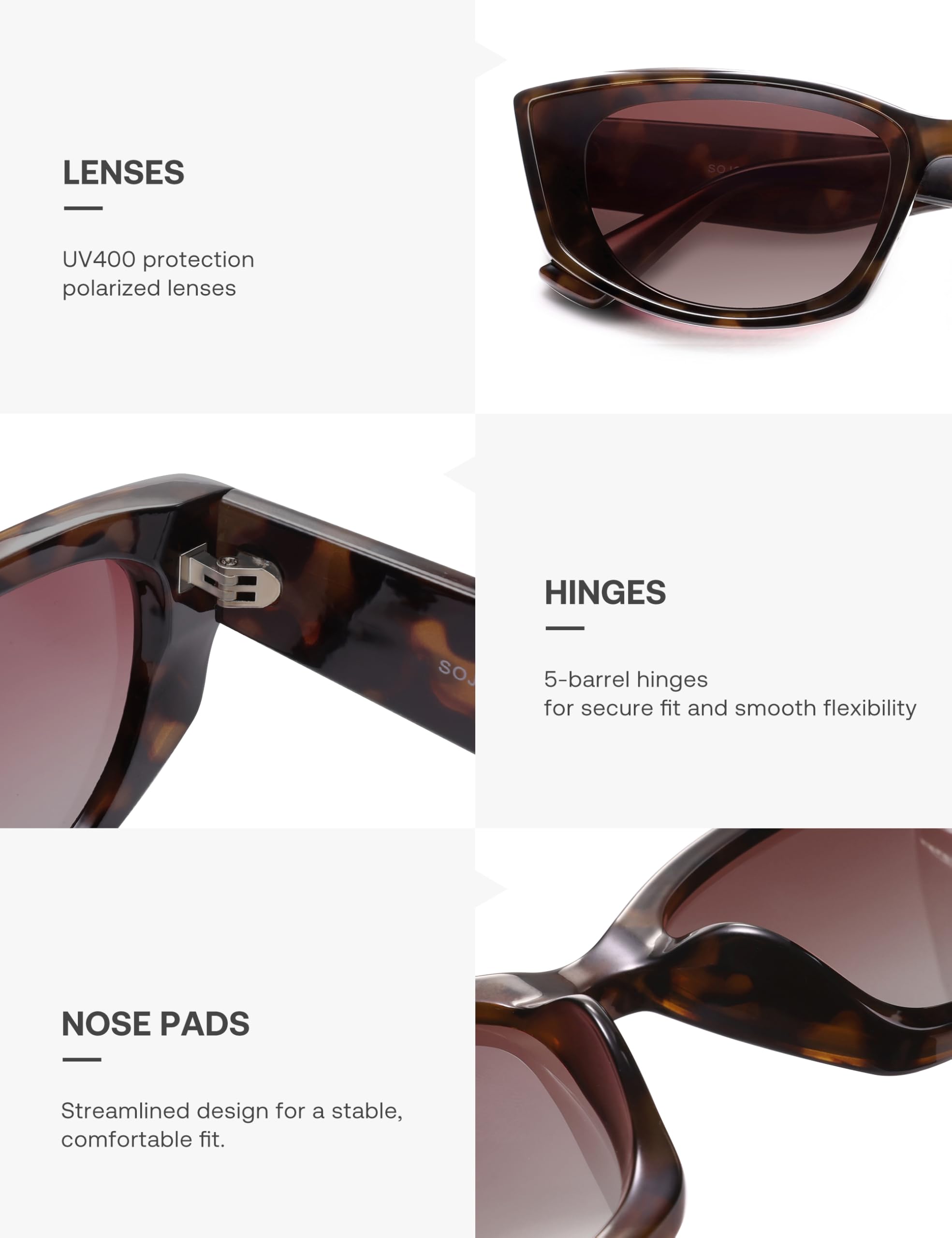 SOJOS Retro Cat Eye Polarized Sunglasses for Women Designer Inspired Sunnies UV400 Protection SJ2607 Tortoise/Gradient Pink