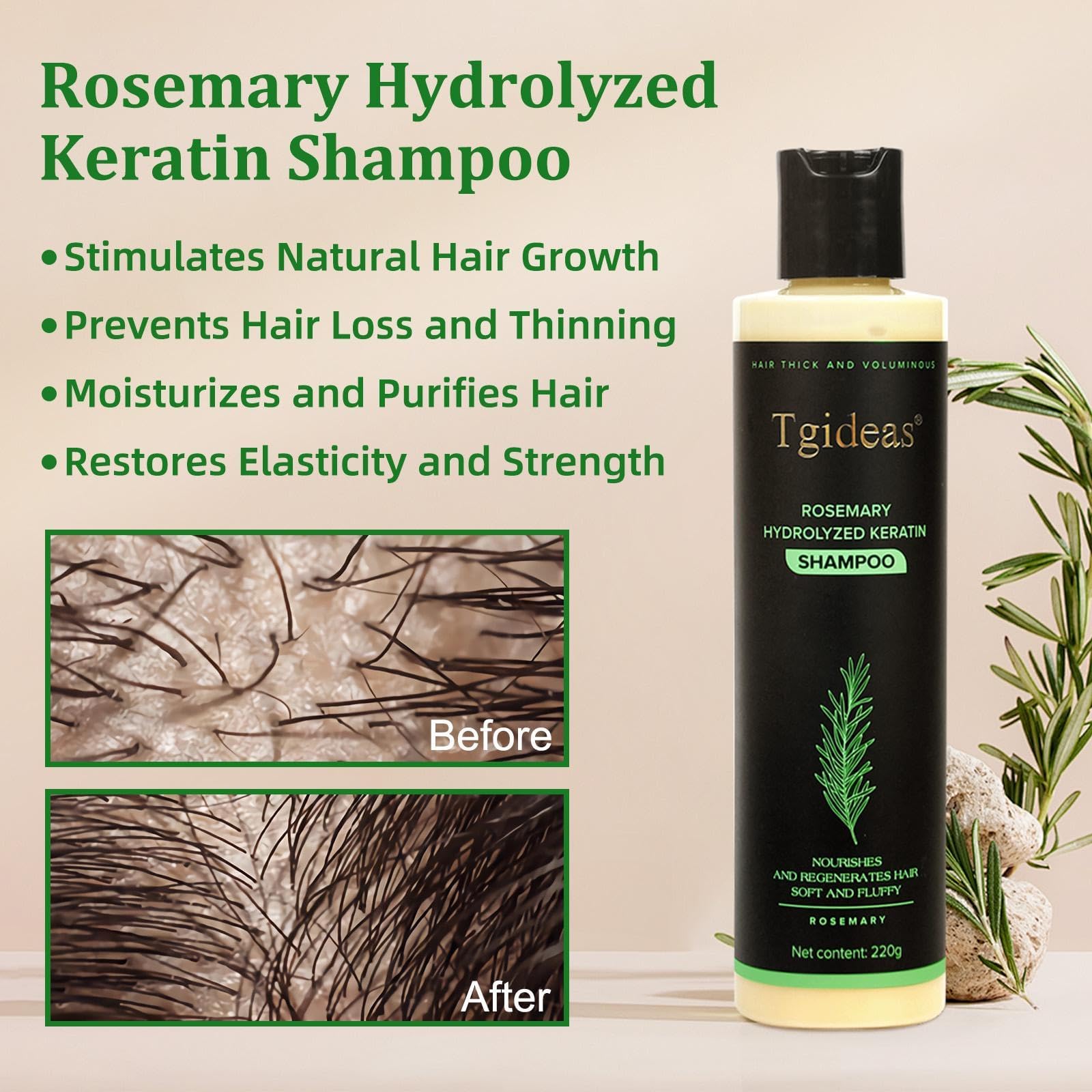 Tgideas Rosemary Biotin Volumizing Shampoo - Strengthening Shampoo for Women and Men to Gently Cleanse, Nourish & Add Root Lift - 7.4 fl oz