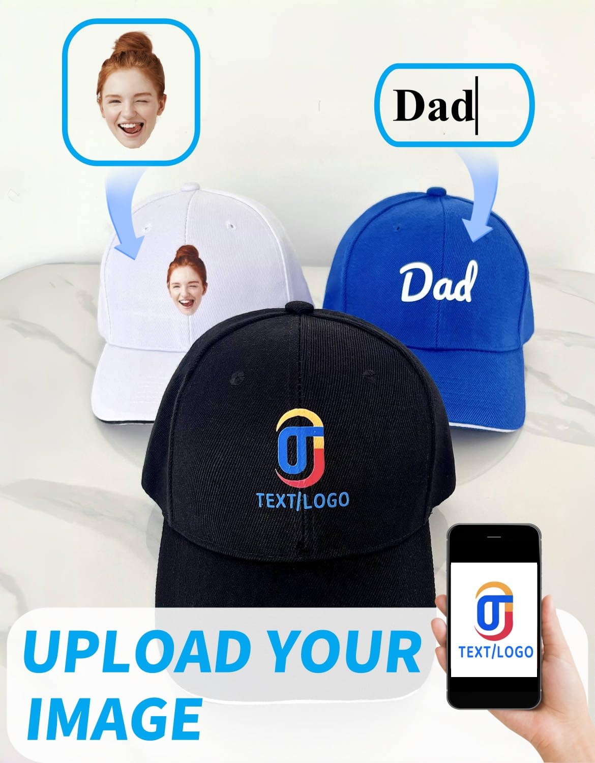 Custom Hats Personalized Baseball Cap for Men Woman Customized Truck Hat Add Your Image Logo Photos Text for Gifts (US, Alpha, One Size, Standard, Black)