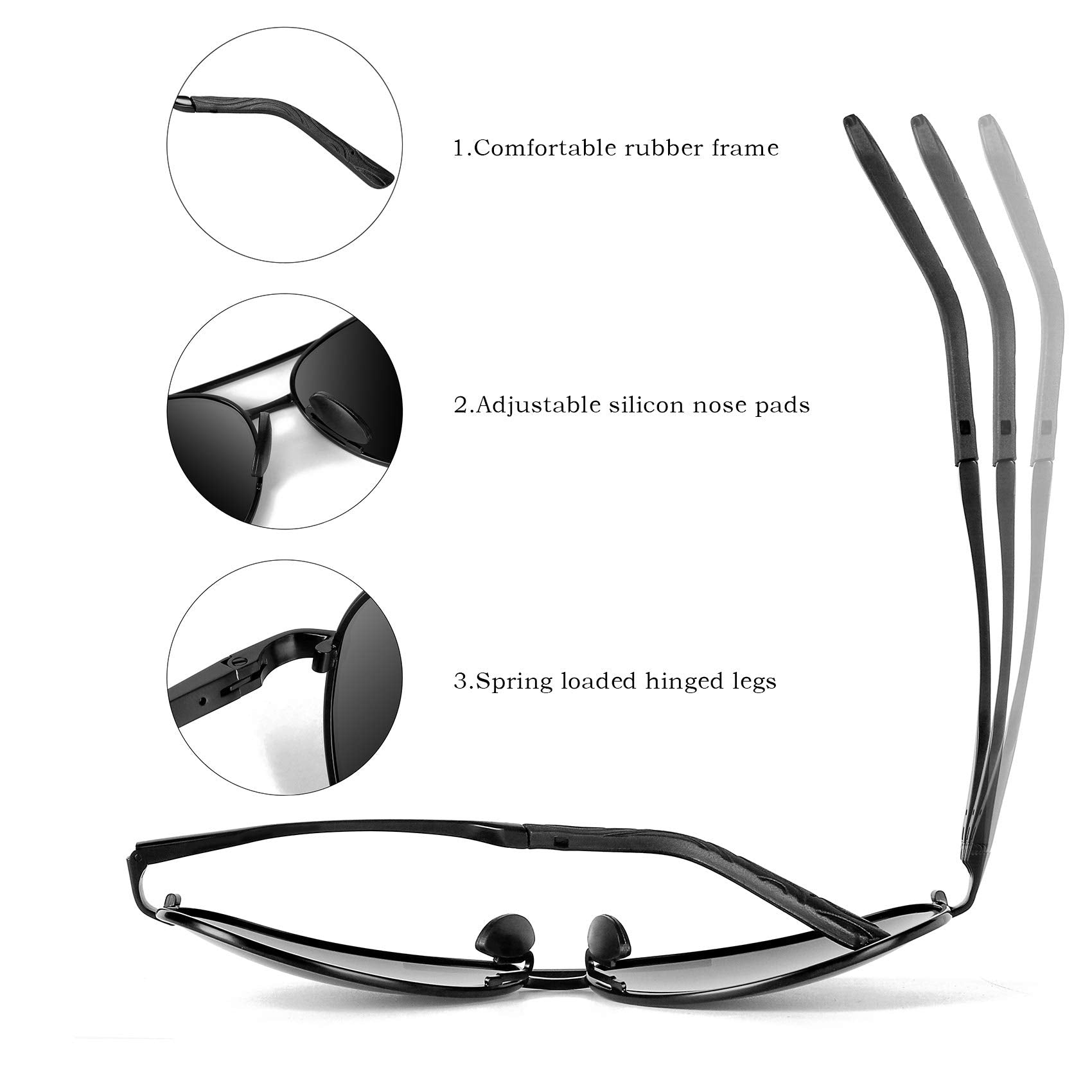 Aviator Sunglasses for Men Polarized Women UV Protection Lightweight Driving Fishing Sports Unisex glasses MX208 Black Frame Lens