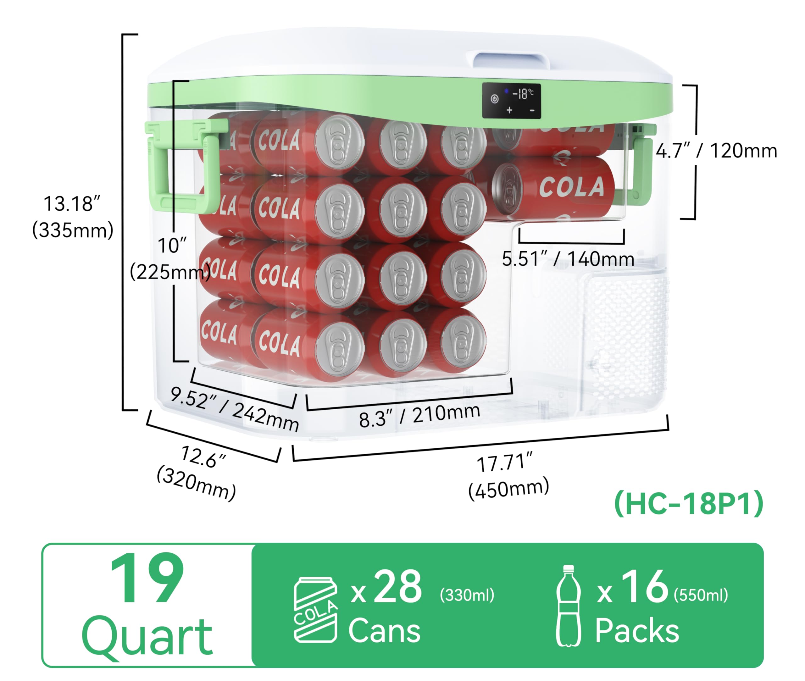 Megiu Car Fridge Portable 12V Refrigerator 19 Quart (18 Liter) 12 Volt Freezer Compressor Cooler 12V/24V DC 110~240 V AC for Truck Van RV Camper SUV and Home Use -18℃~+15℃