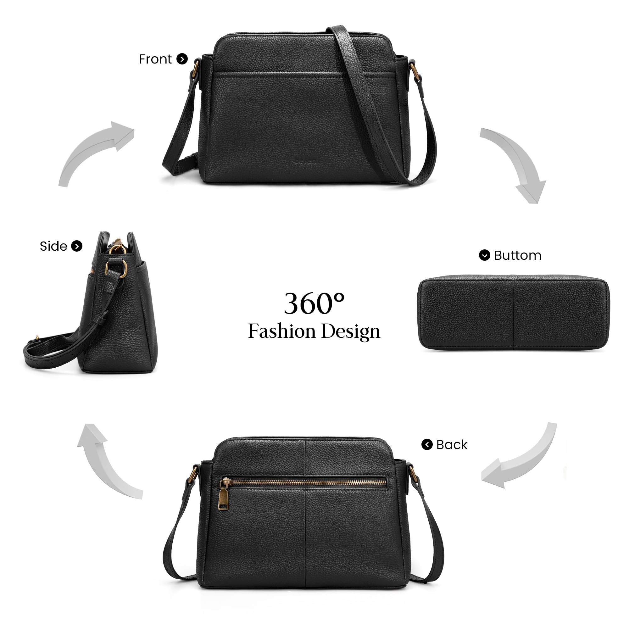 befen Black Crossbody Purse for Women Small, Ladies Genuine Leather Shoulder Bags with Rfid Blocking Designer Anti-theft Handbags for Travel