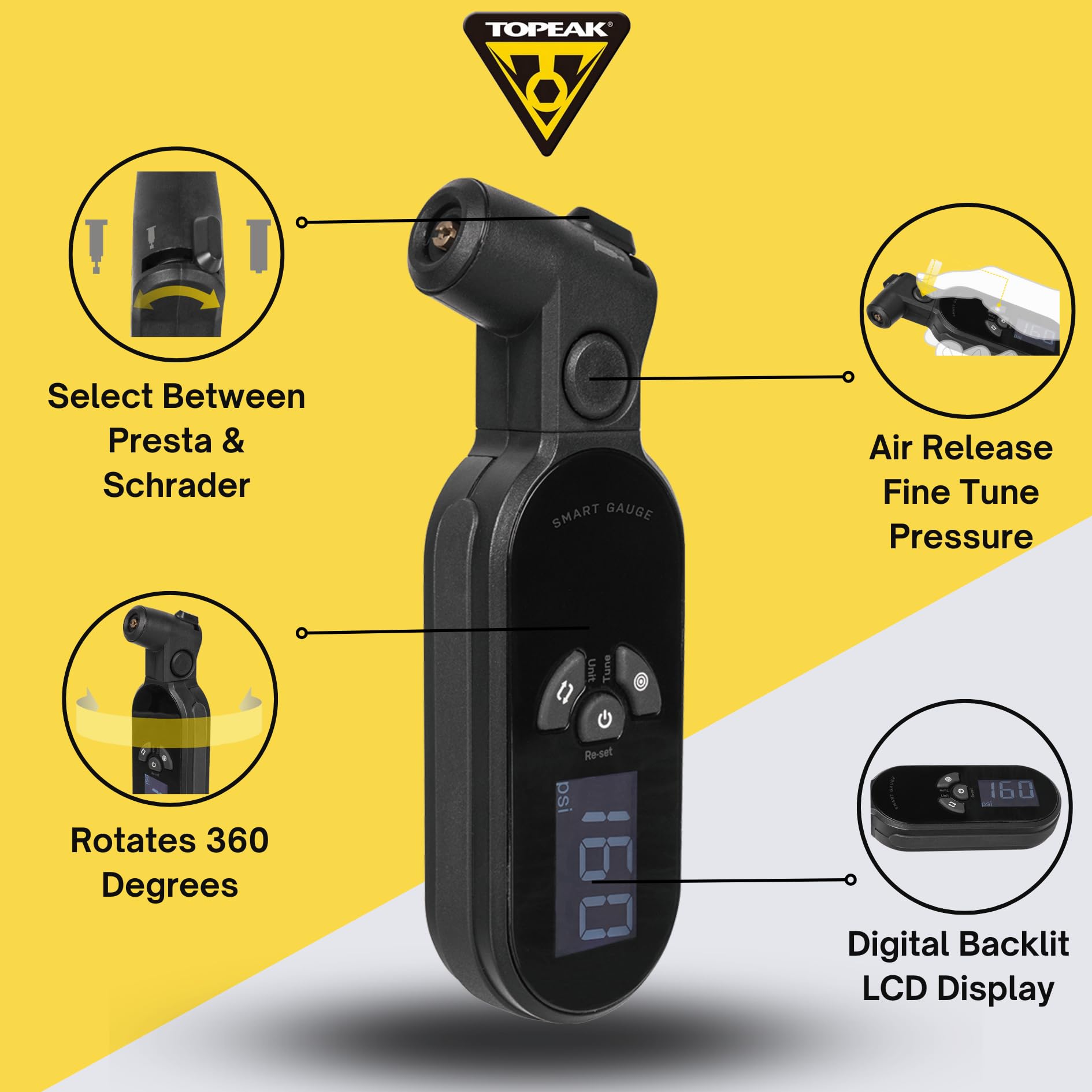 Topeak TSGD2X SmartGauge D2X Digital Tire Pressure Gauge Black ?11.8 x 4.2 x 1.9 cm / 4.6” x 1.7” x 0.7”
