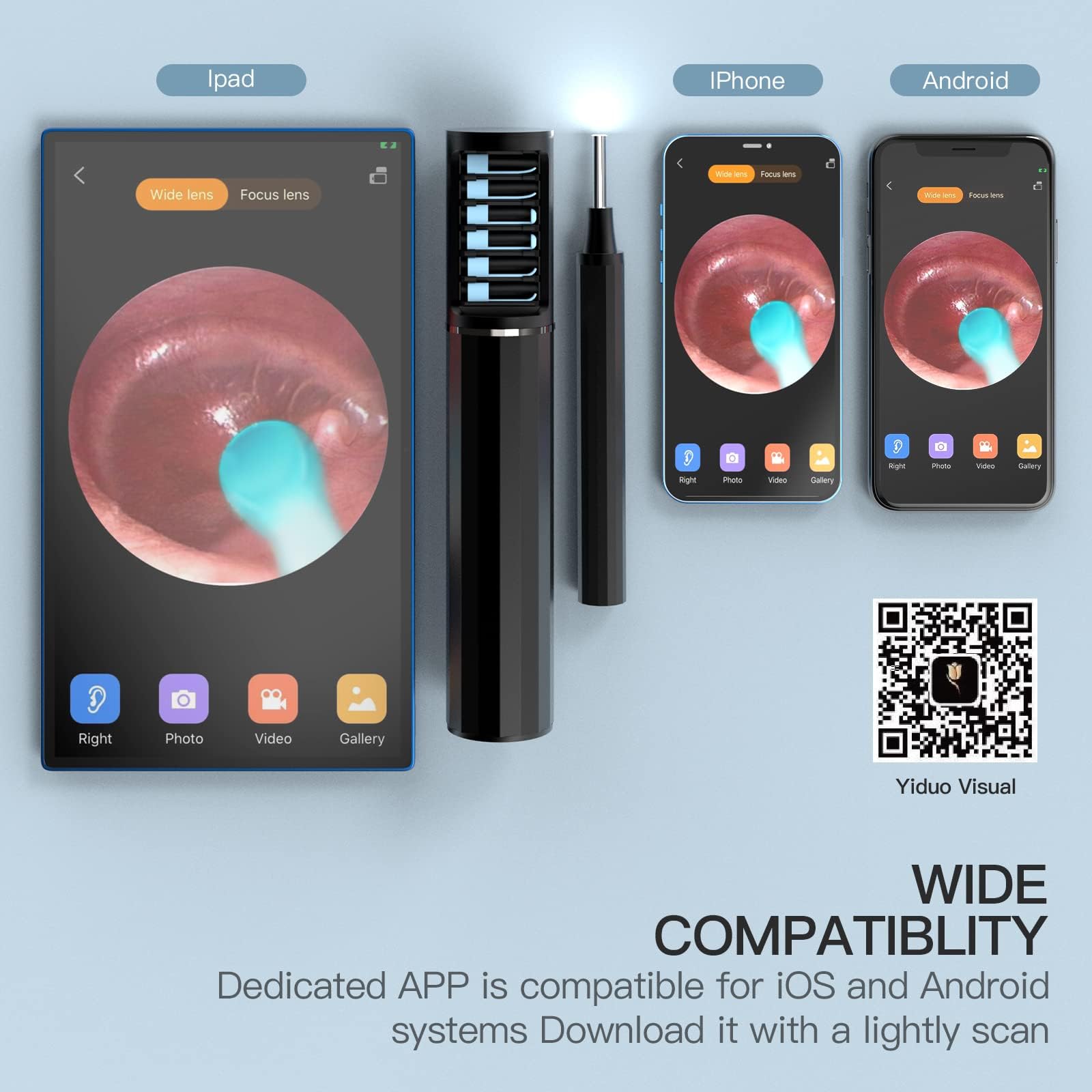 NIUQICT Ear Wax Removal Tool Camera, Ear Cleaner with Camera Earwax Removal kit with Camera, Ear Camera 1080P with 6 LED Lights, for iOS&Android