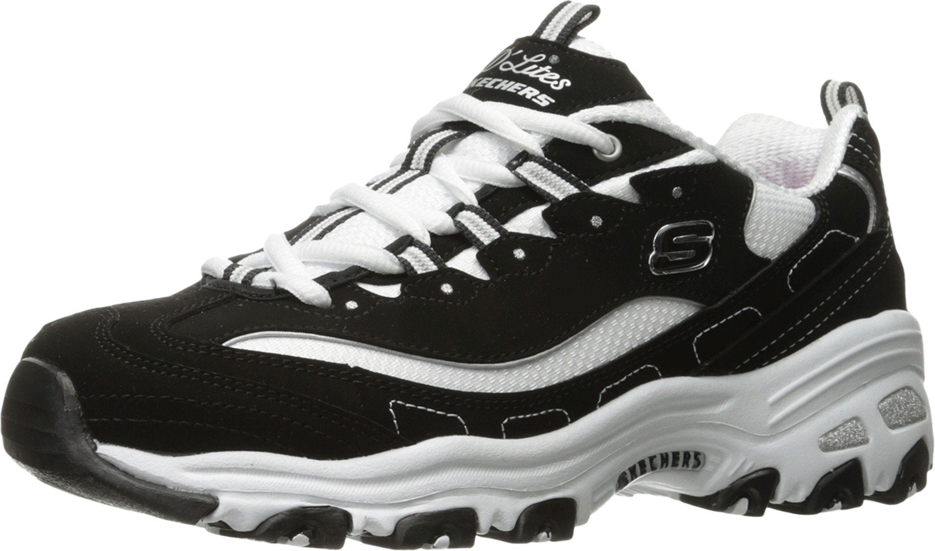 Skechers Sport womens D'lites Biggest Fan Memory Foam Lace-up Sneaker,Black/White,9.5 W US