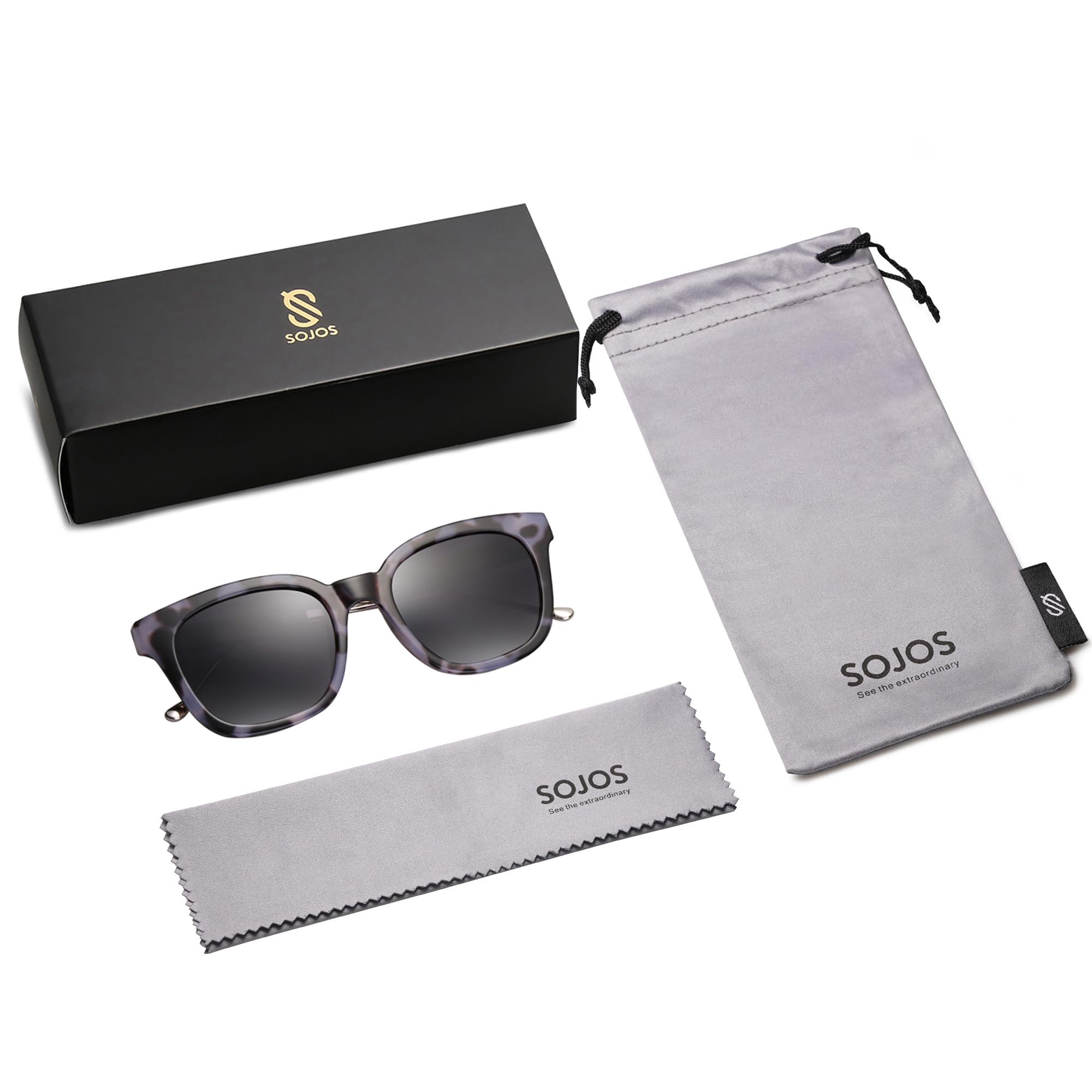 SOJOS Classic Square Polarized Sunglasses Womens Mens Retro Trendy UV400 Sunnies SJ2050, Black Tortoise/Grey