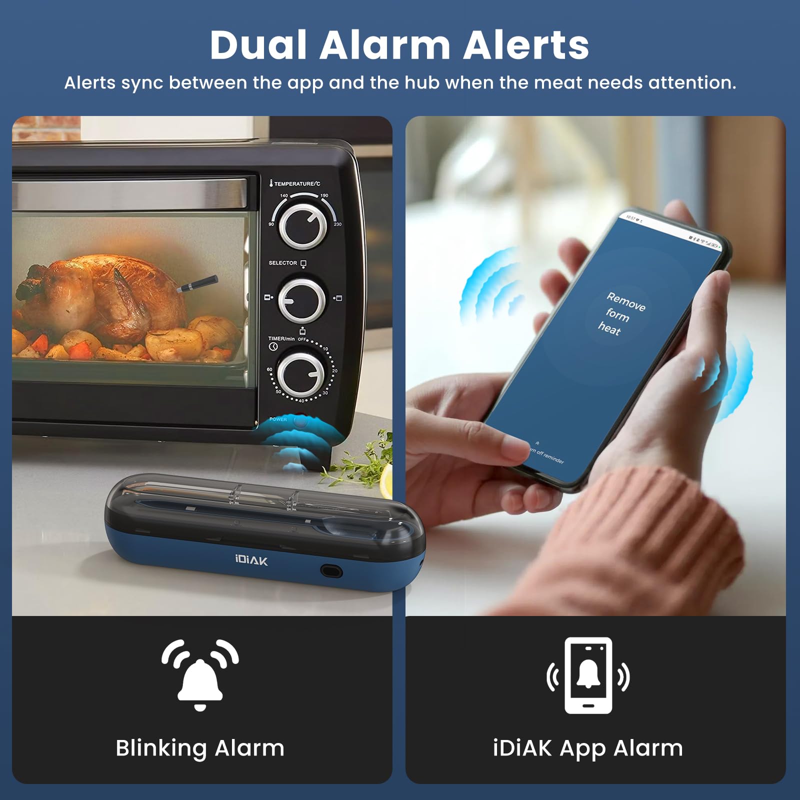 iDiAK Wireless Meat Thermometer for Grilling and Smoking, CP10 New Gen 500FT Meater Probe Thermometers, Dual Sensor, Dual Alarm, Smart Food Thermometer Probe for BBQ, Oven, Grill, Smoker, Sous Vide