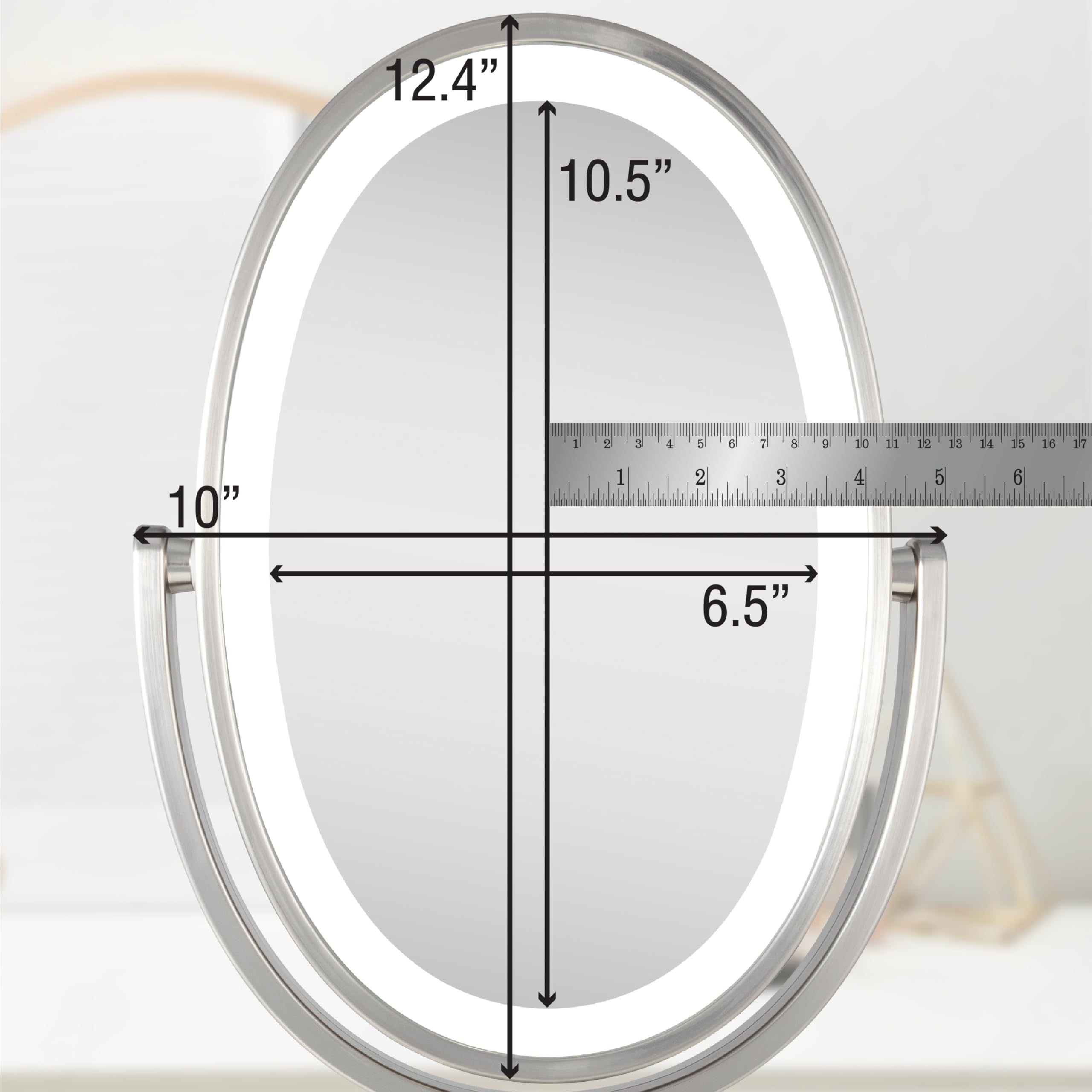 Zadro Newport 10" by 18" Oval LED Lighted Makeup Mirror with Magnification 5X/1X Touch Control Makeup Mirror with Lights