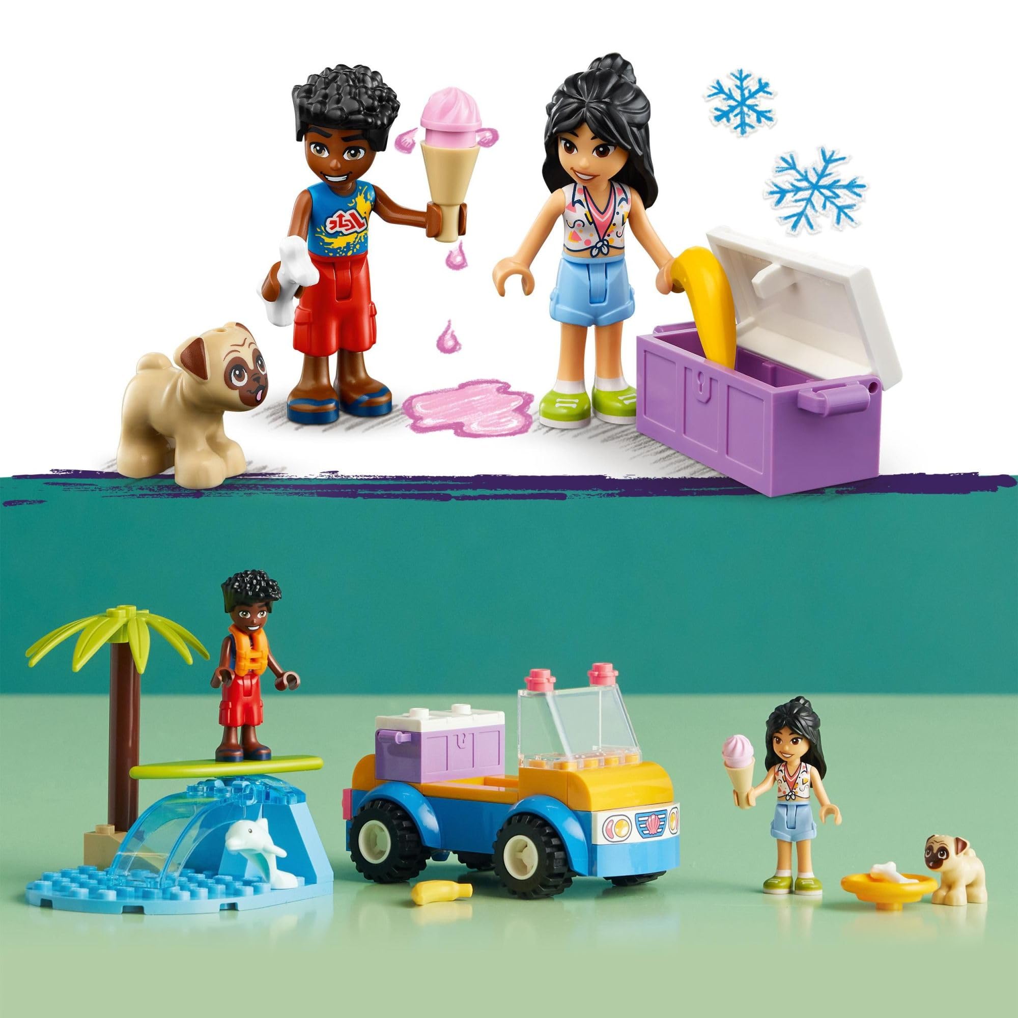 LEGO Friends Beach Buggy Fun 41725 Building Toy Set, Creative Fun for Toddlers Ages 4+, with 2 Mini-Dolls, Pet Dog and Dolphin Figures, a Beach Buggy Toy Car and Accessories