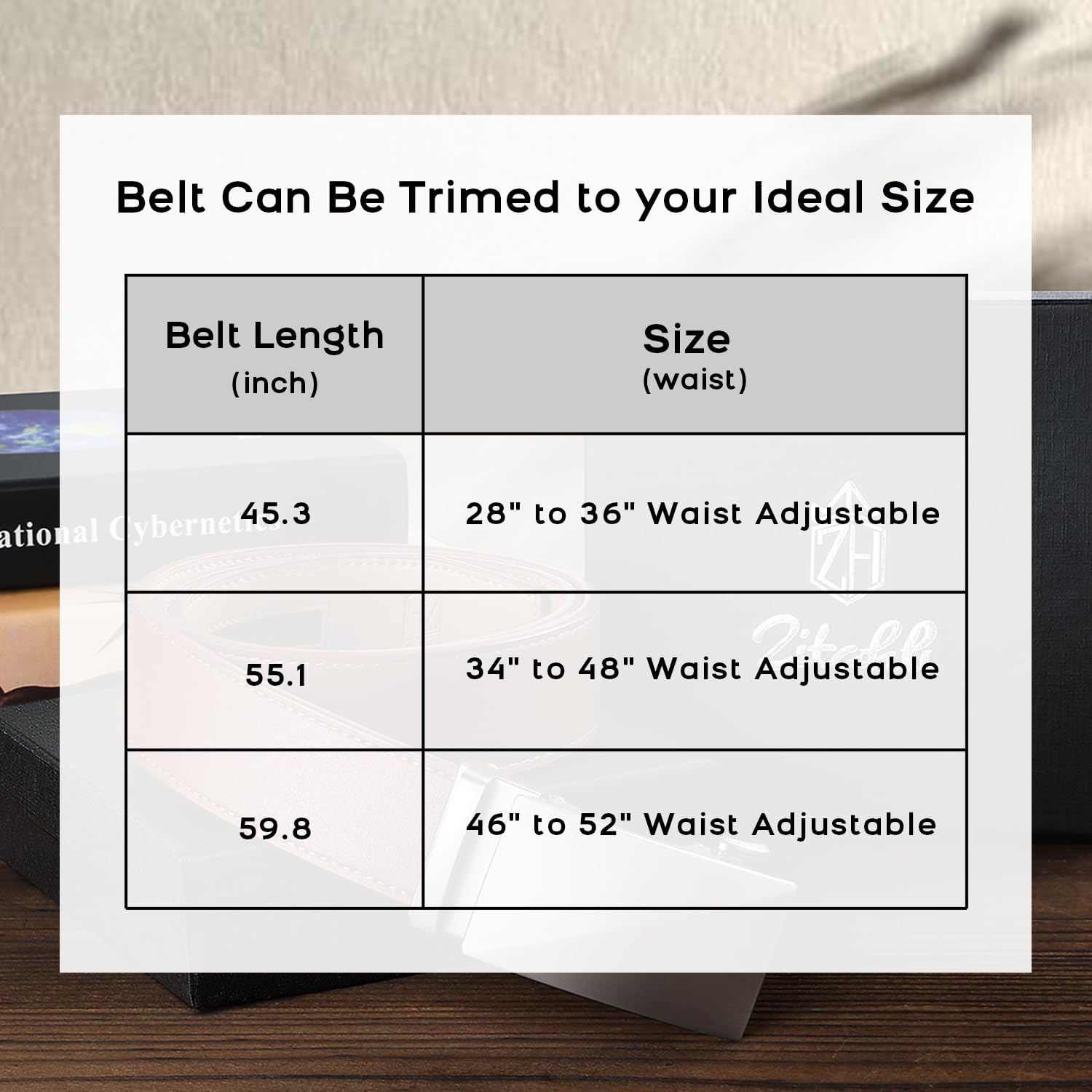 Zitahli Ratchet Belt for Men - 2 Packs Leather Mens belt For Gift Men Dress and Casual,Trim to Fit Size 34"-48"