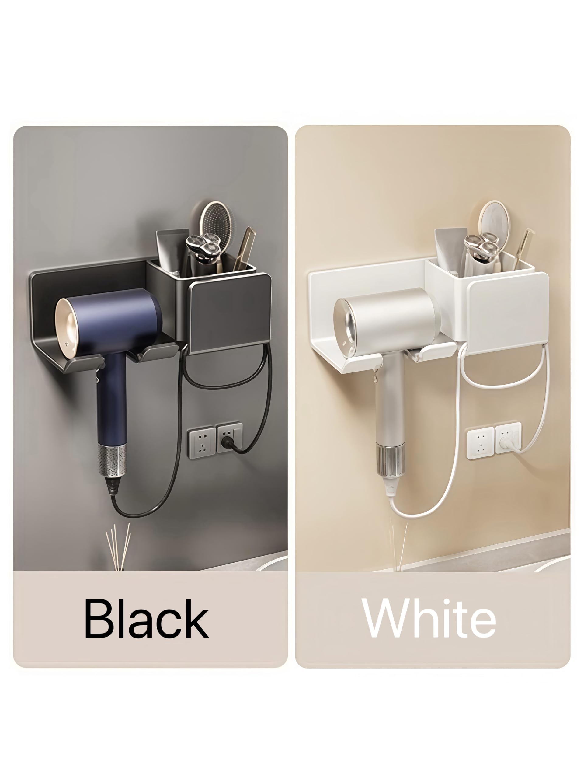 Hair Dryer Holder Wall Mounted, Hair Tool Organizer, Metal Self Adhesive Hair Blow Dryer Stand for Bathroom (Black)