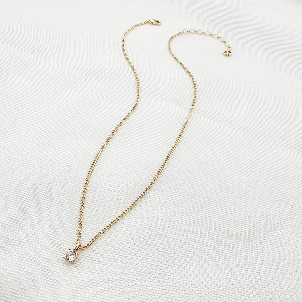 Obidos 14K Gold Plated Cubic Zirconia Diamond Pendant Necklace for Women | Adjustable Slider