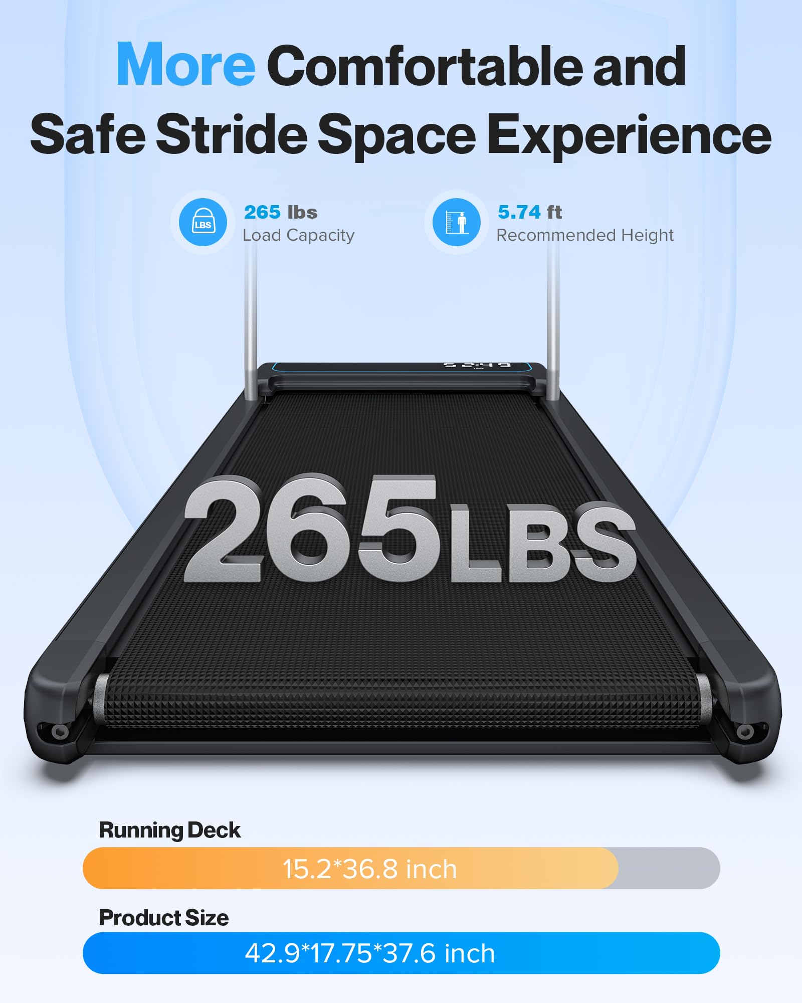 10% Incline Under Desk Walking Pad, 2.5HP 5MPH Treadmill with Removable Handle, Lightweight Treadmills for Home Office Small Apartment, Works with Apps & Mute Remote Control, No Installation