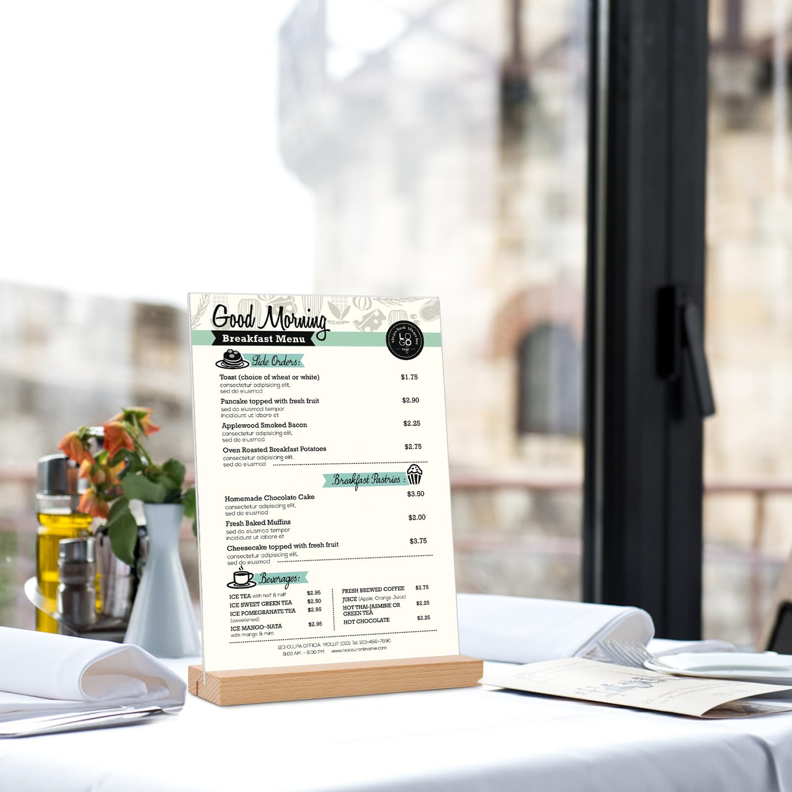 Daofary 6 Pack Acrylic Sign Holder 8.5 x 11 in, L/T Shape Clear Acrylic Frames Wood Base, Plastic Sign Holder Standing - Table Menu Display Stand for Restaurant