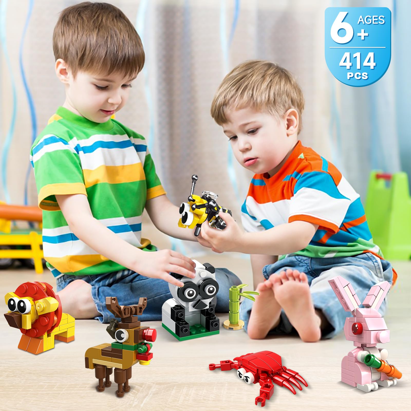 HOGOKIDS Party Favors for Kids - 12 Pack Animals Building Blocks Toy for Easter Gifts Goodie Bags Classroom Prizes Stocking Stuffers Building Set Valentines Day Birthday Gift for Boy Girl Ages 6-12+
