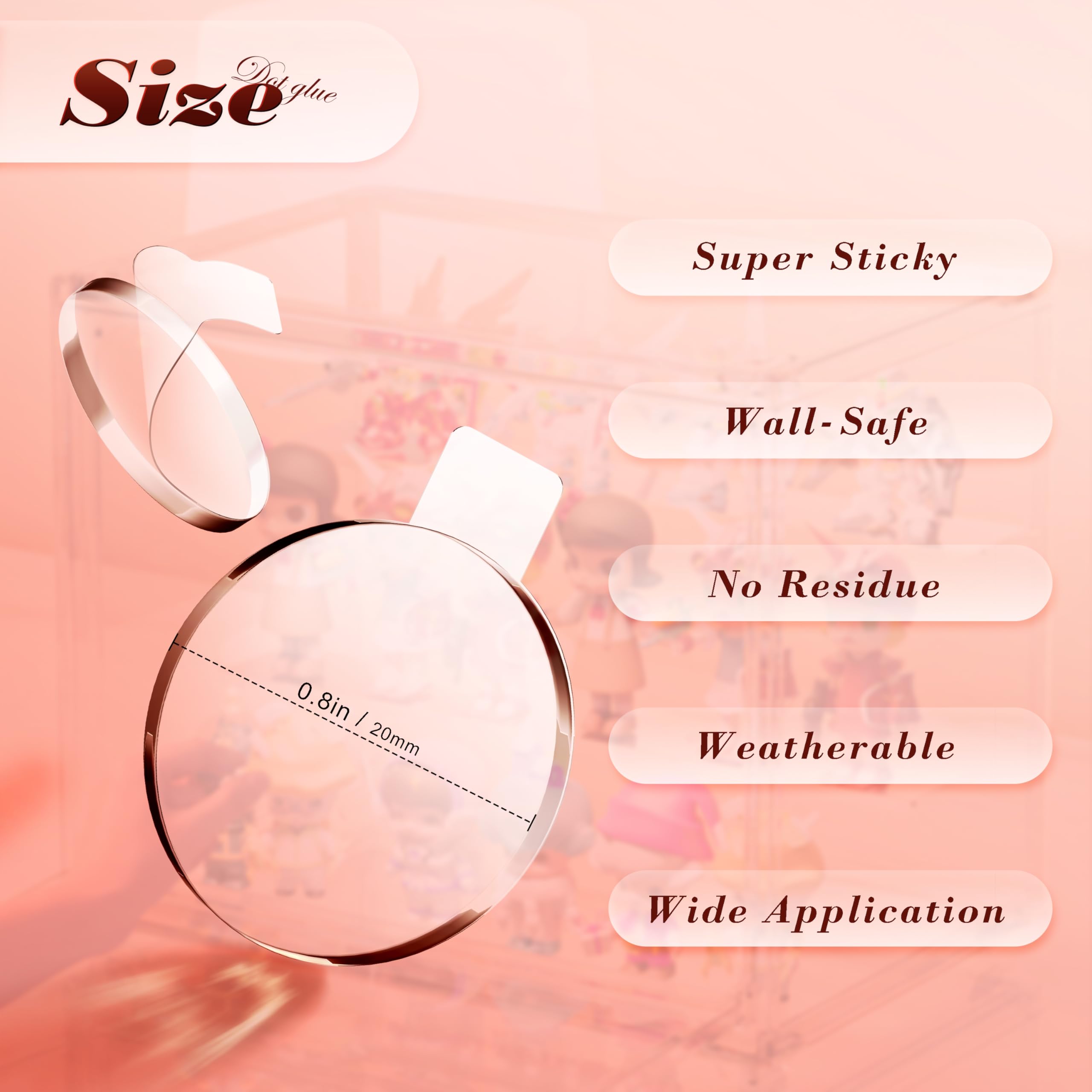 PHIXBEAR 0.8in Clear Poster Putty with Pull Tabs, Removable No Damage Double Sided Adhesive Dots, Waterproof Heat Resistant Mounting Putty Sticky Tack (140)