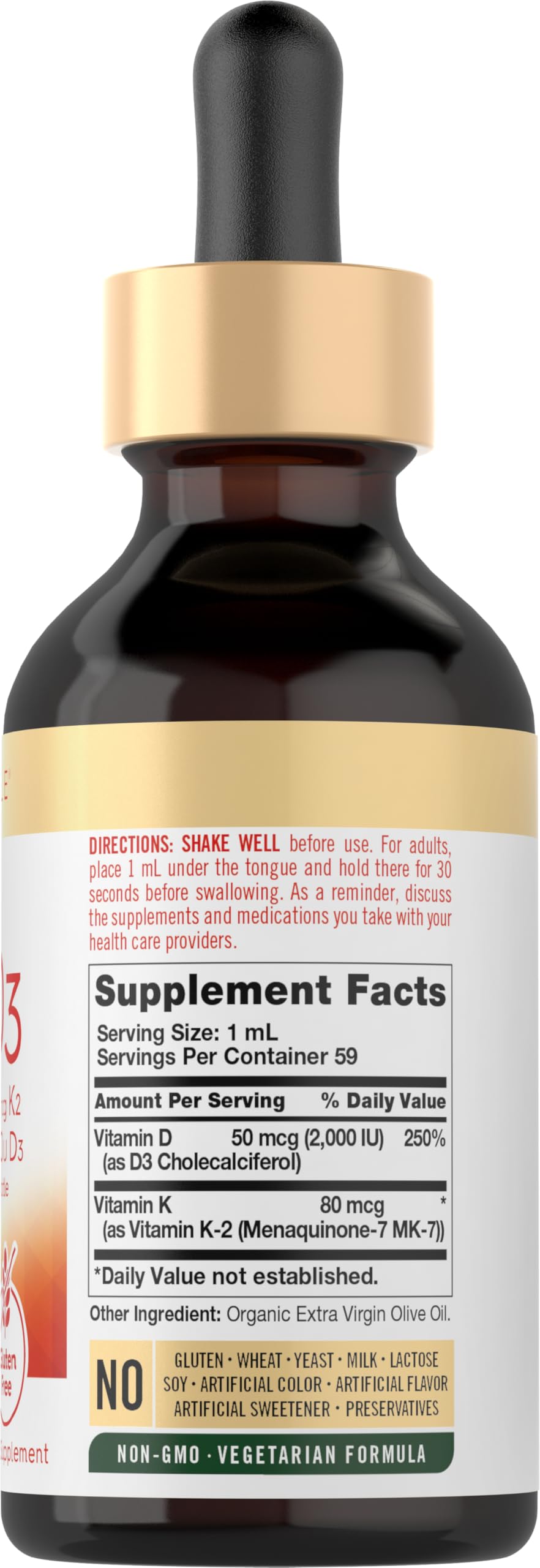 Carlyle Vitamin D3 K2 Drops | 2 Fl Oz | MK-7 Supplement | Vegetarian, Non-GMO, Gluten and Soy Free Formula